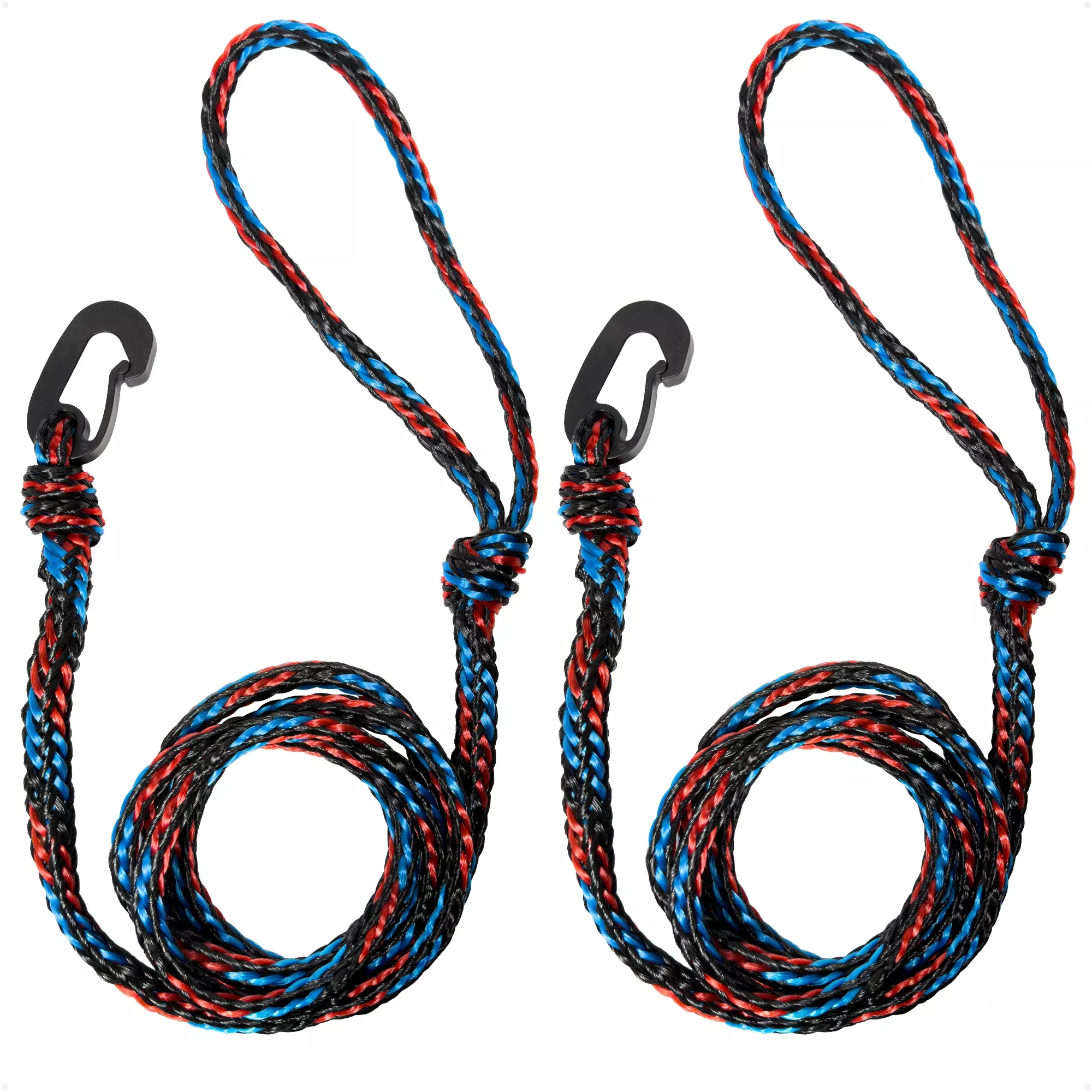 1/2 in x 7 ft PWC Dock Lines, Giant Snap Hook, Black, Red & Blue, 2-Pack