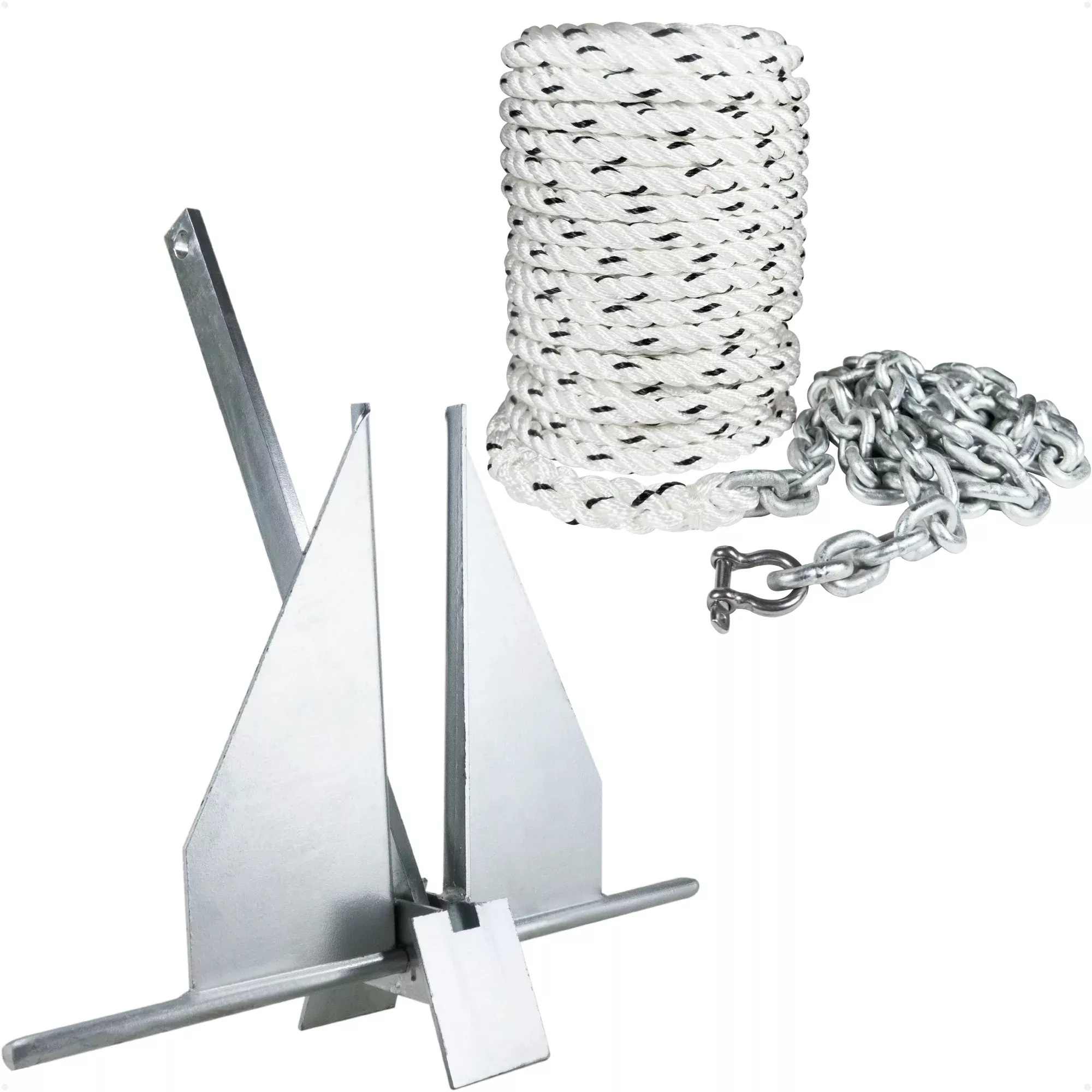 16 lb Fluke Anchor Kit - Hand-Spliced Rope & Chain