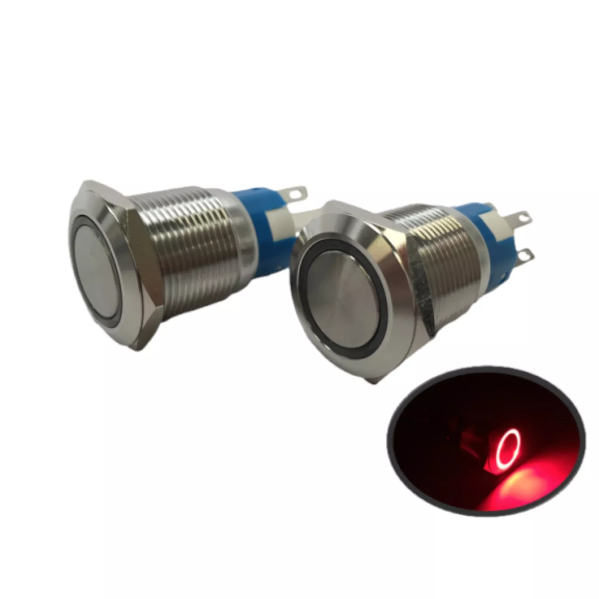 2 of Pactrade Marine Boat SS304 Red LED Flush Light Auto On-Off Push Switch Ring Button