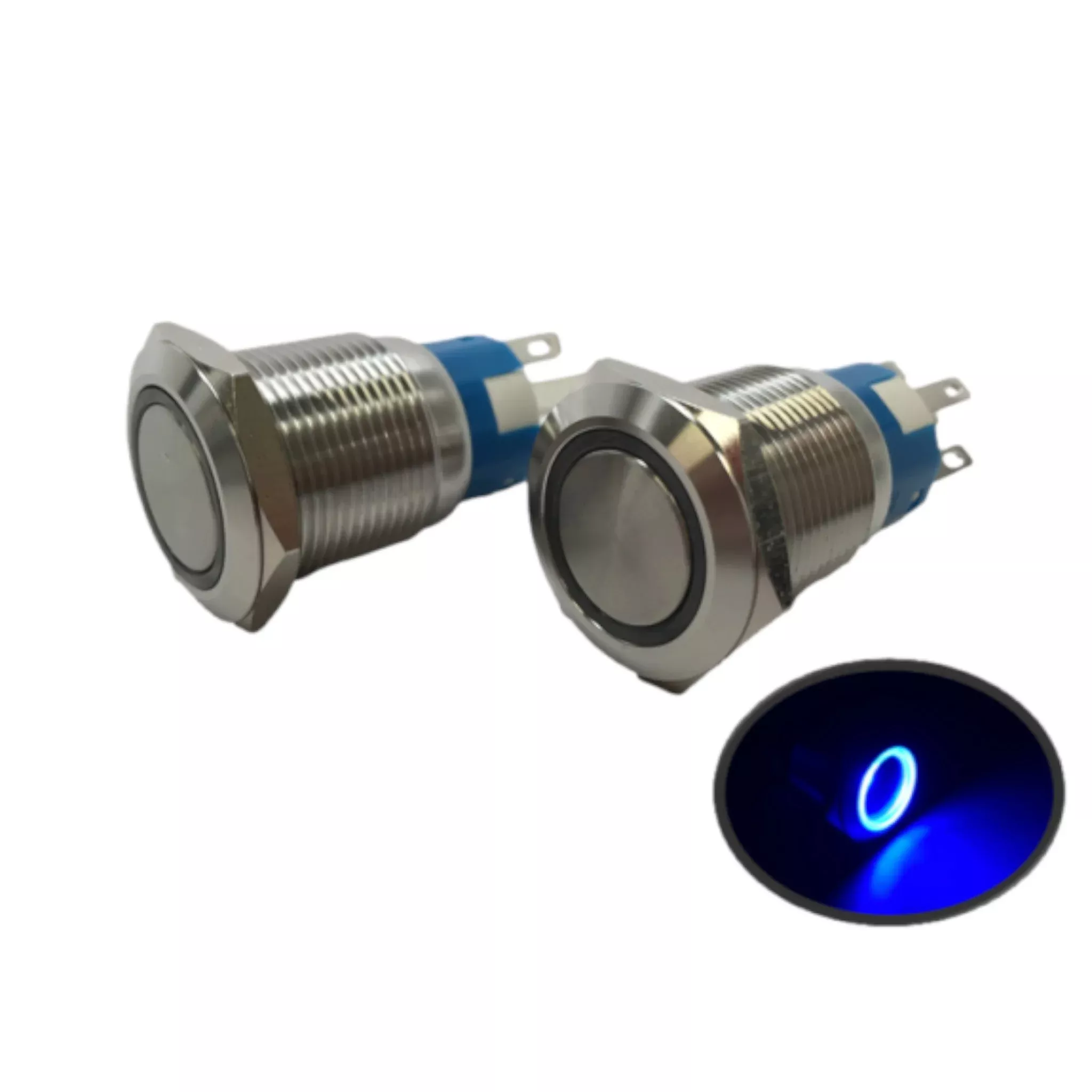 2 of Pactrade Marine Car SS304 Blue LED 12V 5A Flush Light On-Off Push Switch Ring Button