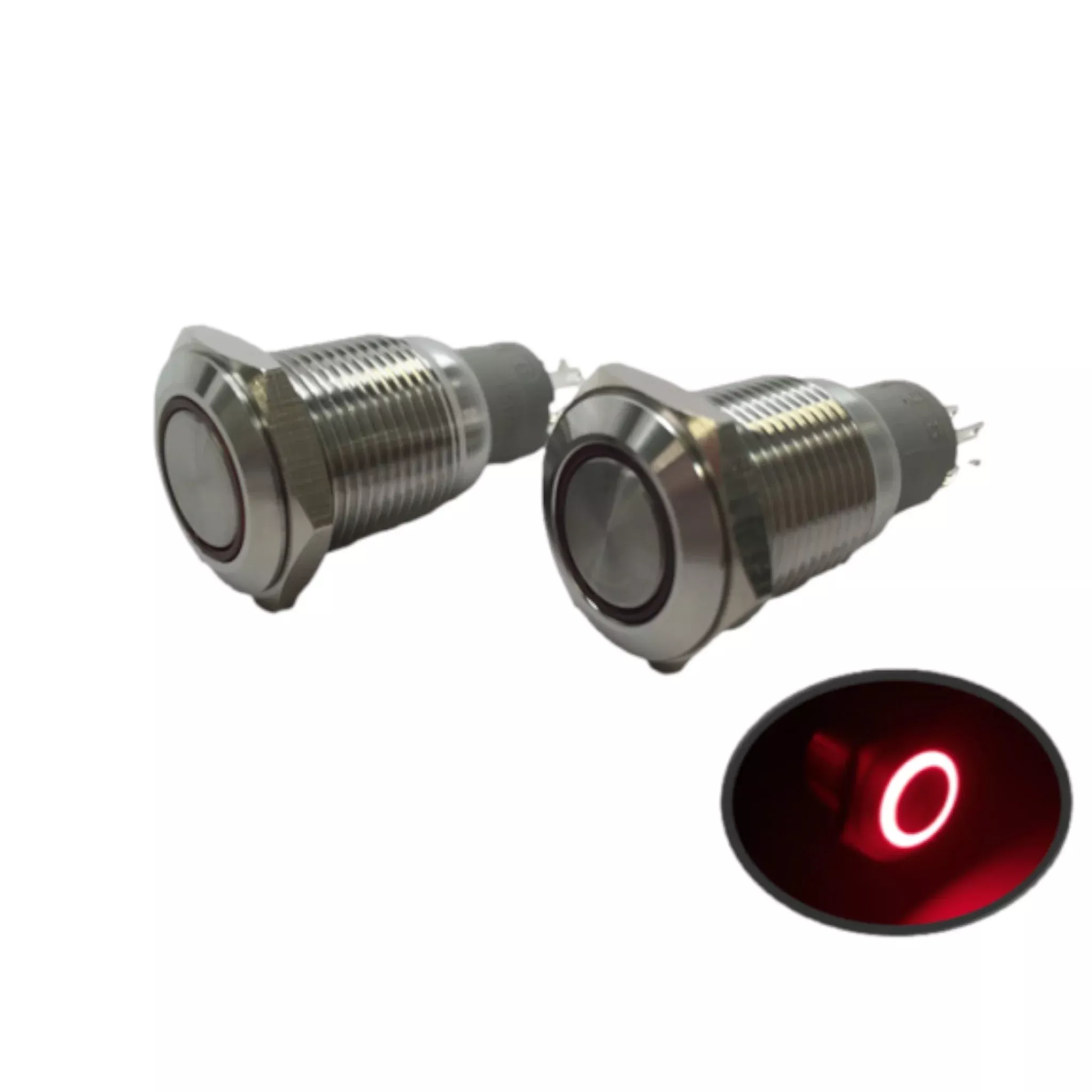2 of Pactrade Marine SS304 Red LED Ultra Flush Light Auto On-Off Push Switch Ring Button