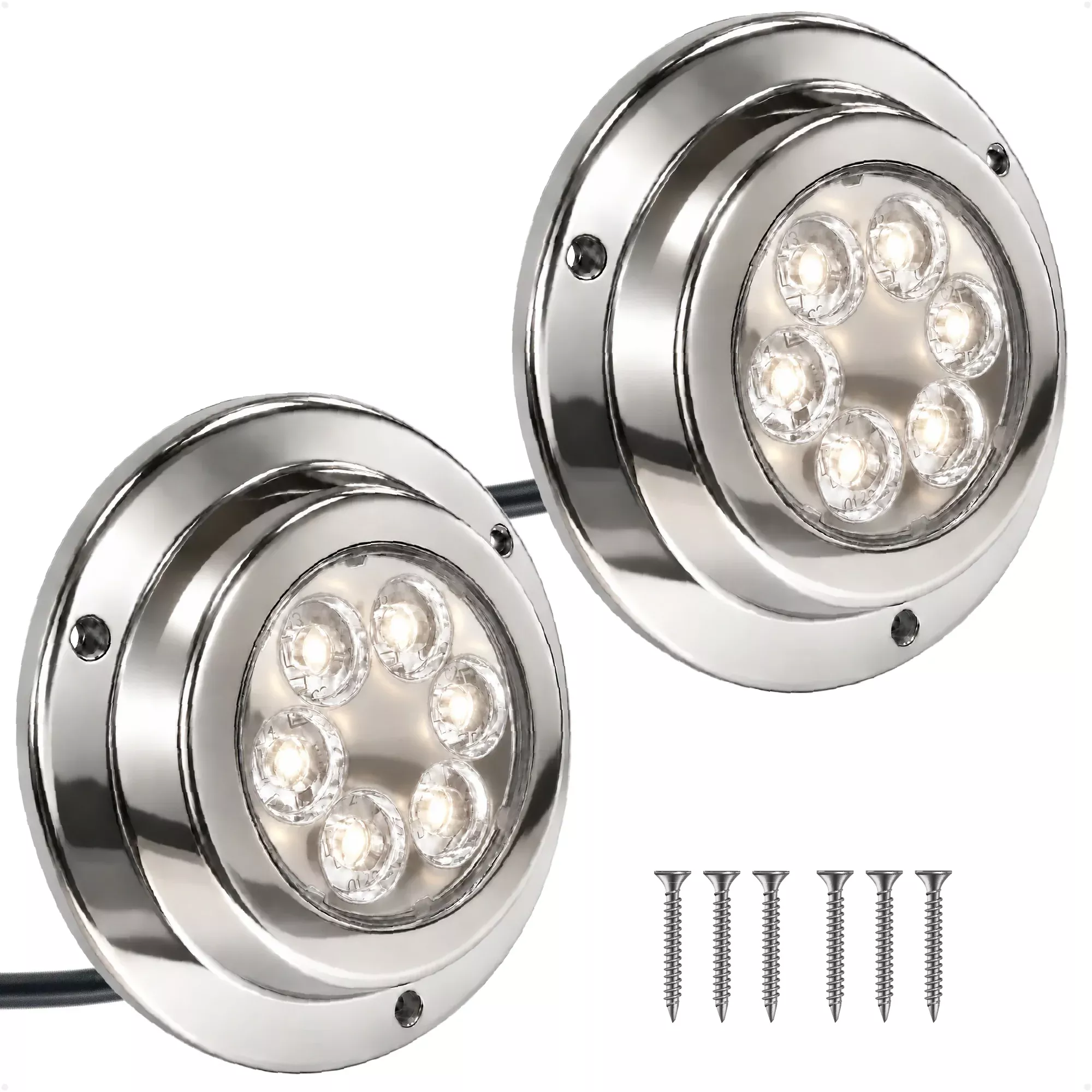 3-5/8" LED Underwater Light, Cool White, AISI316 Stainless Steel Bezel - 2800LM, 12-30V