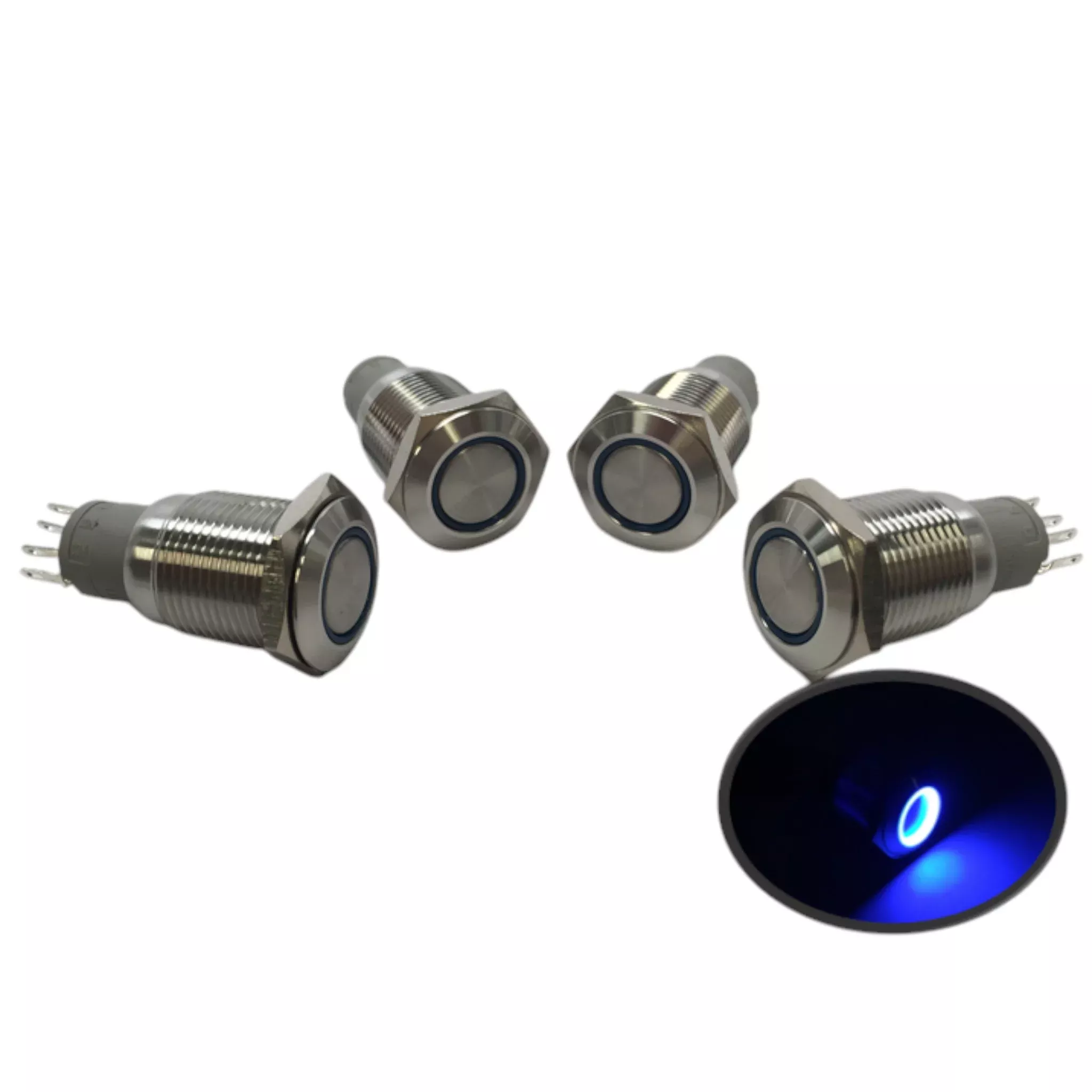 4 of Pactrade Marine SS304 Blue LED Ultra Flush Light On-Off Push Switch Ring Button