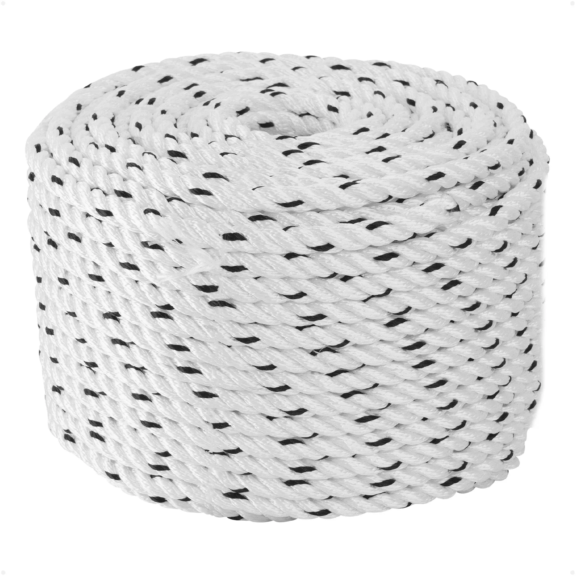 5/16" x 75' Premium 3-Strand Nylon Line, White with Black Tracer