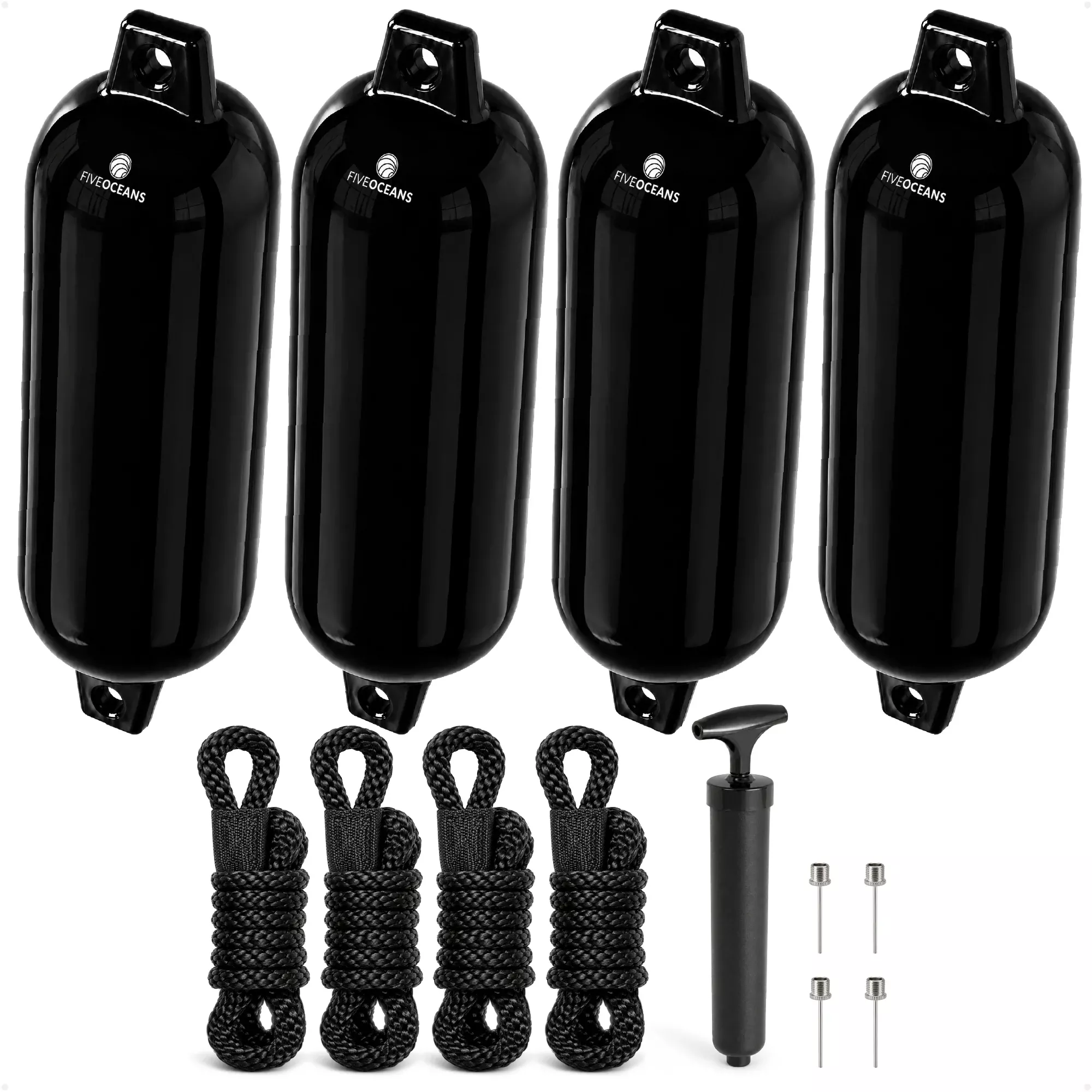 5.5" x 20" Inflatable Boat Fenders, Black, 4-Pack