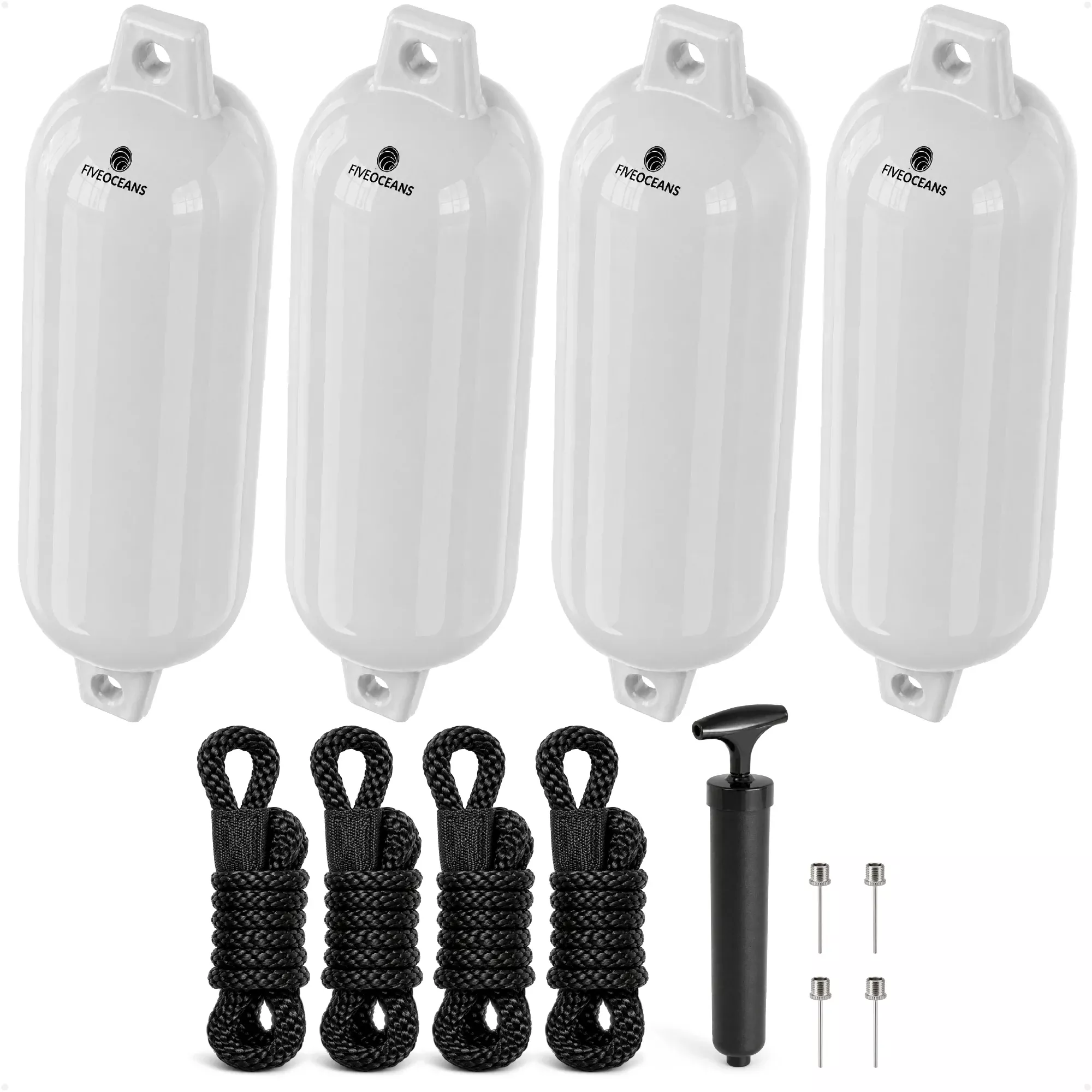 5.5" x 20" Inflatable Boat Fenders, White, 4-Pack