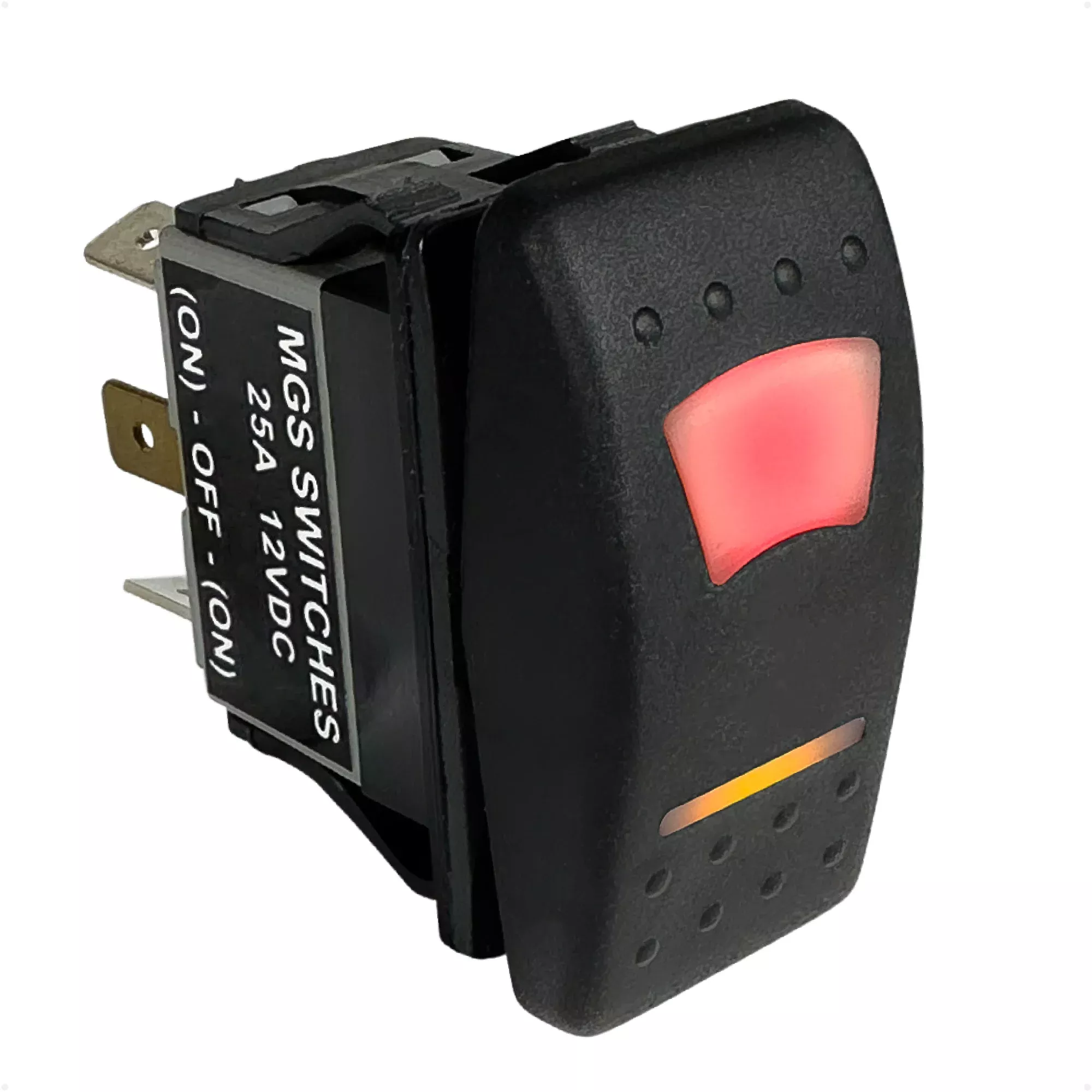 6-Pin (On)-Off-(On) Momentary LED Rocker Switch, DPDT, 25A/12V DC - 15A/24V DC