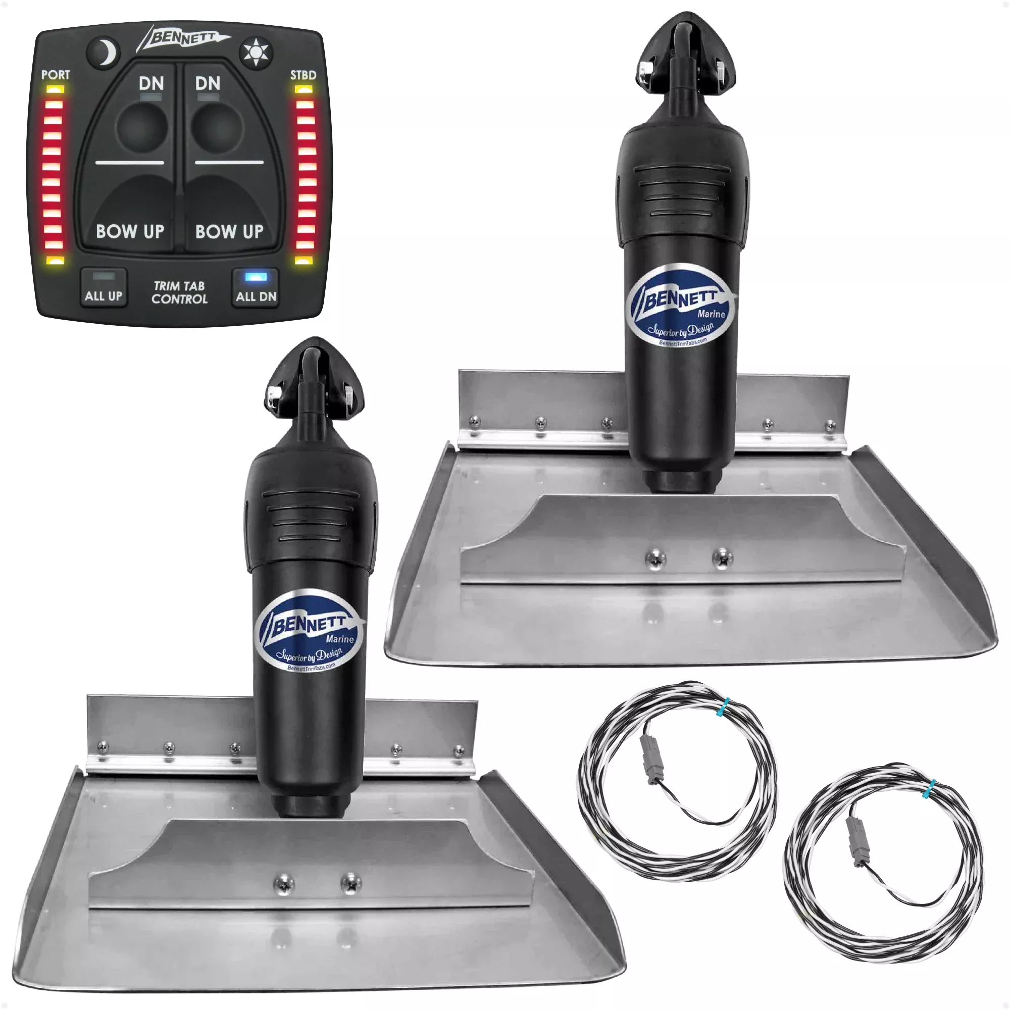 Bennett Marine 12" x 12" Bolt Electric Trim Tab Systems with Indicator Helm Control, Complete Kit BOLT1212, 12V DC