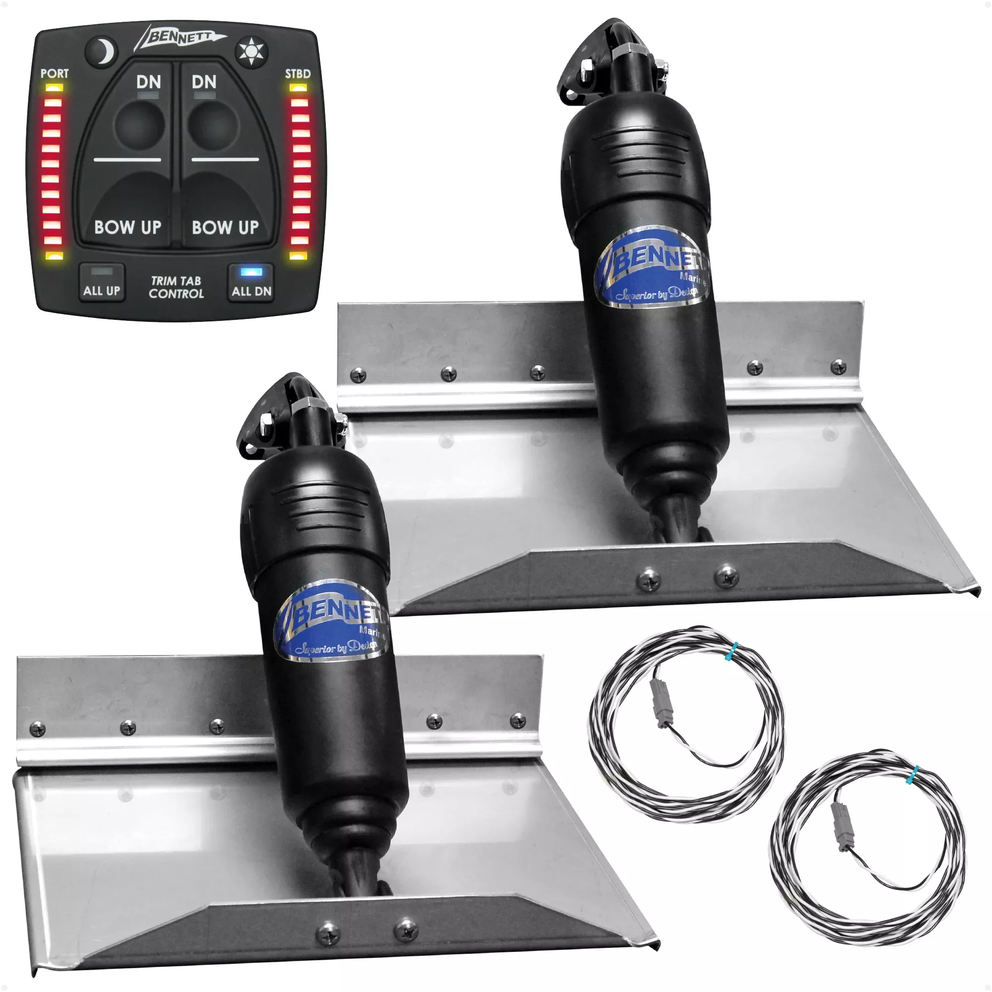 Bennett Marine 12" x 9" Bolt Electric Trim Tab System with Indicator Helm Control, Complete Kit BOLT129, 12V DC