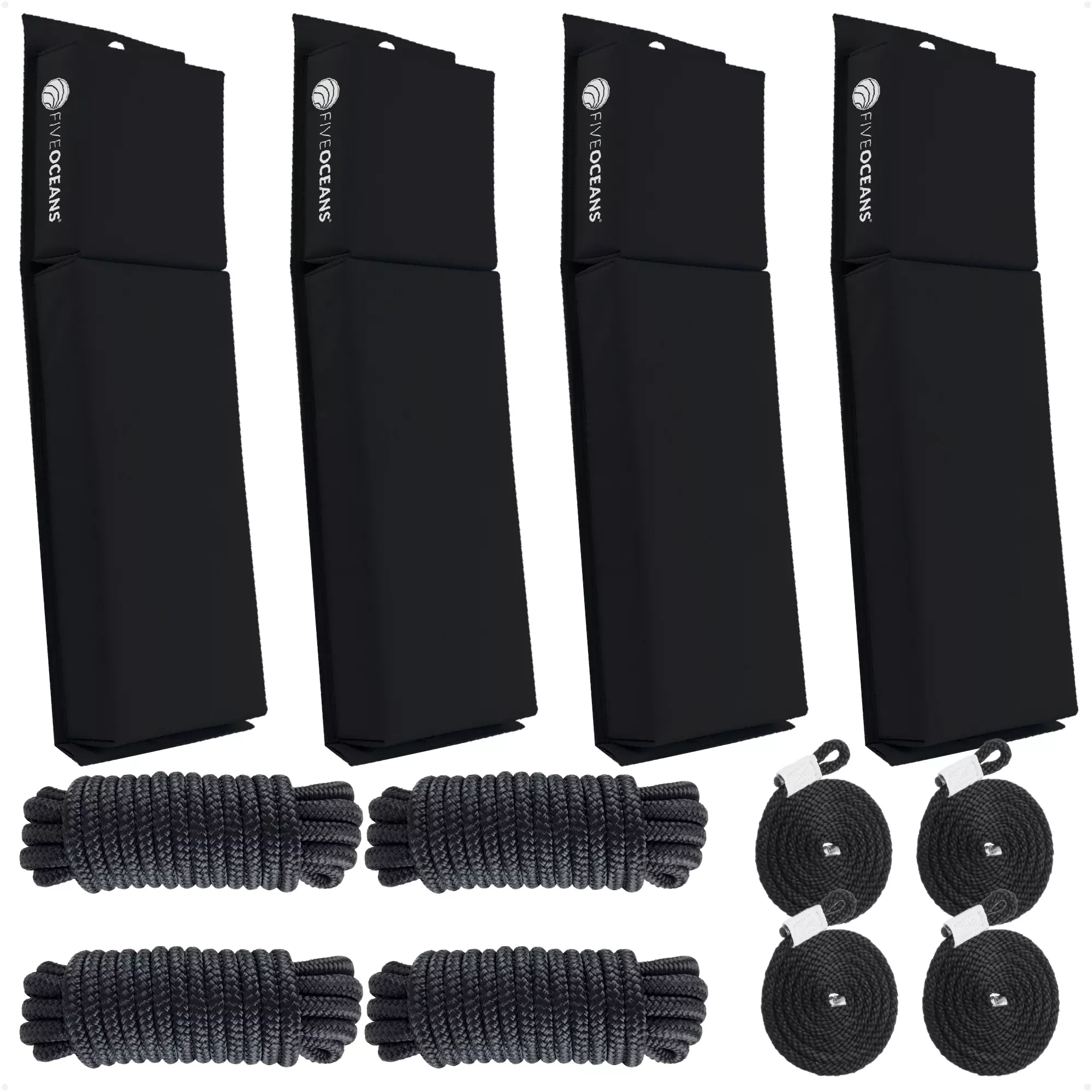 Boat Docking Kit - Black Flat Fenders & Dock Lines, 4-Pack