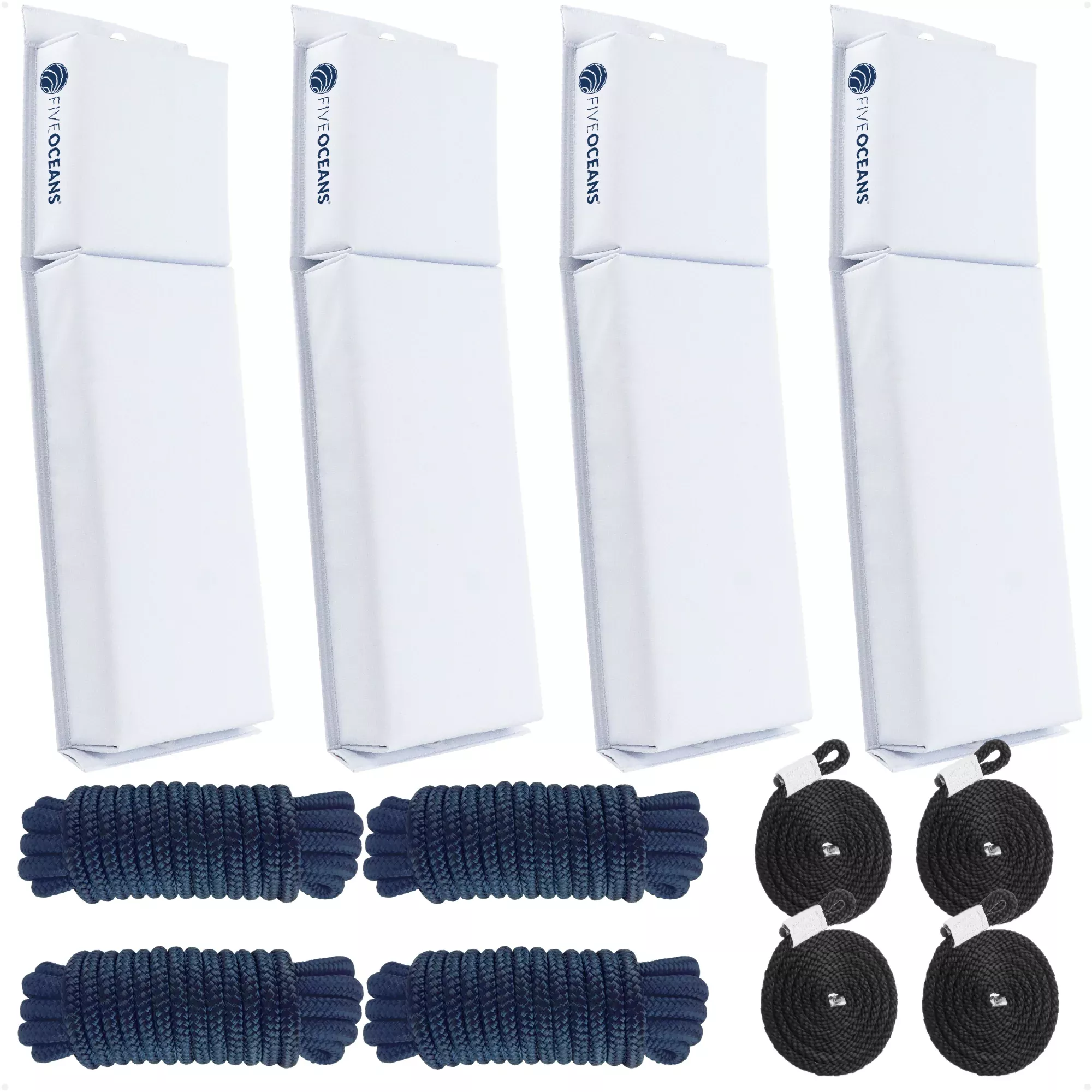 Boat Docking Kit - White Flat Fenders & Dock Lines, 4-Pack