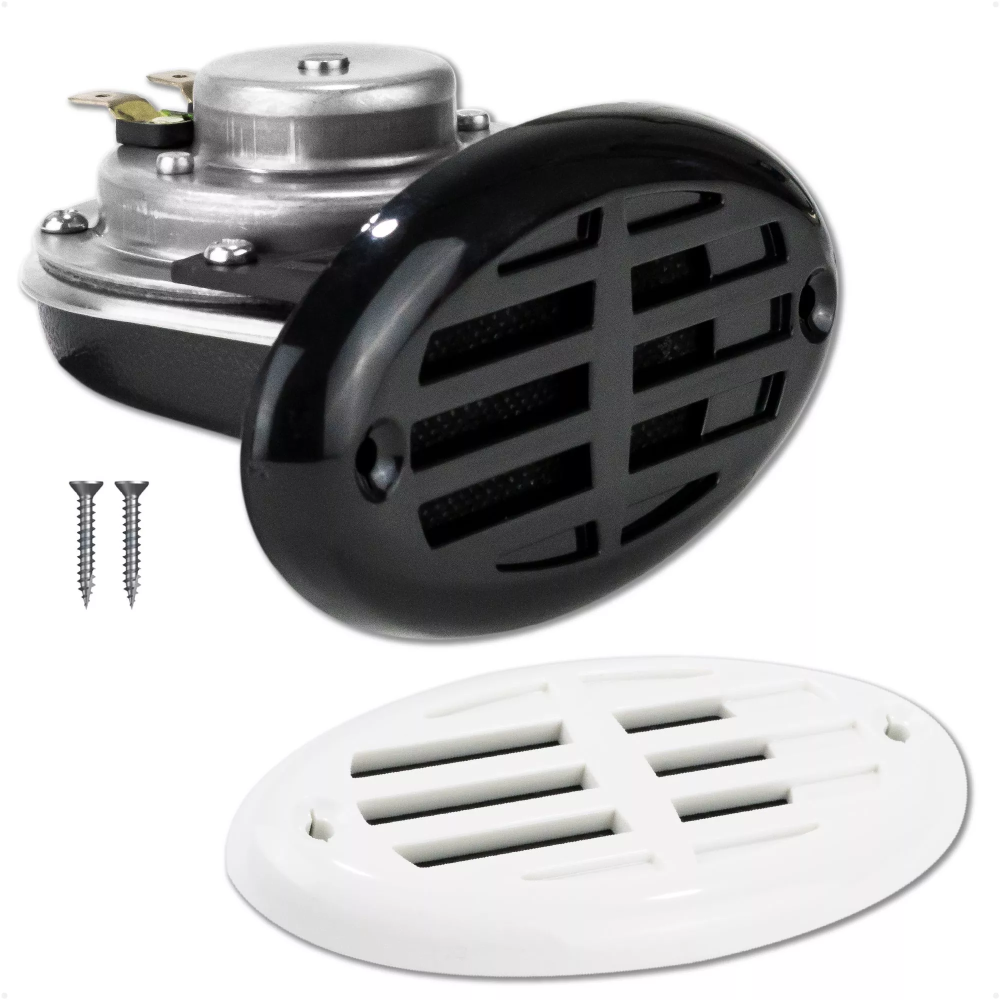 Drop-in Hidden Boat Horn with Black & White Grills, 12V, 110+5 dB