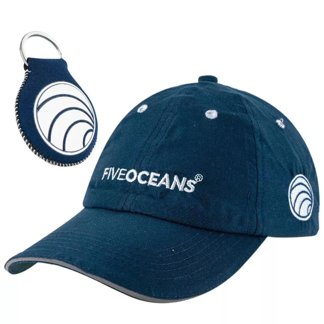 Fast Dry Crew Cap, Blue, 100% Polyester, UPF 40 with Neoprene Floating Keychain Set