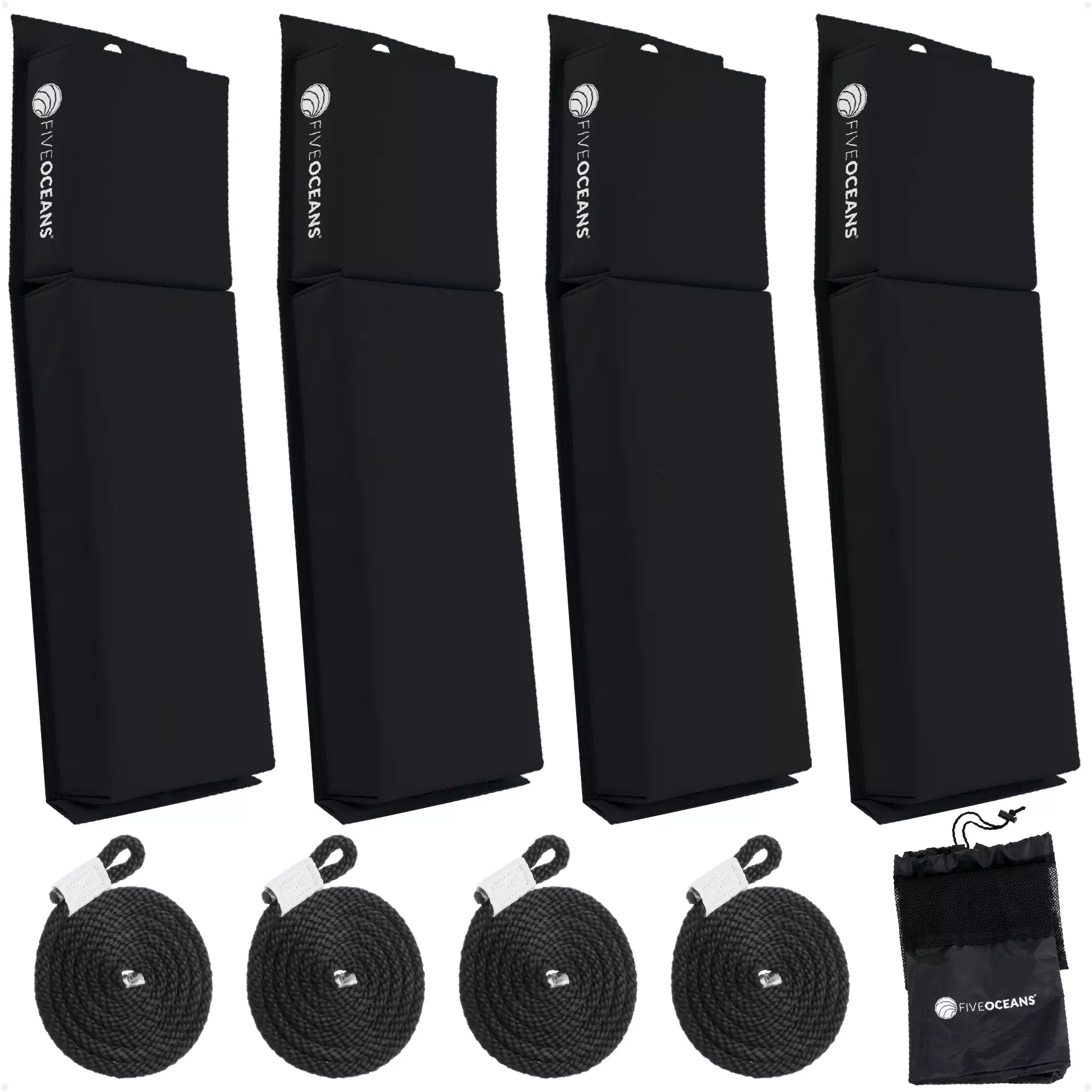 Flat Boat Fenders 24" x 6-7/8" x 2-1/2", Black, 4-Pack