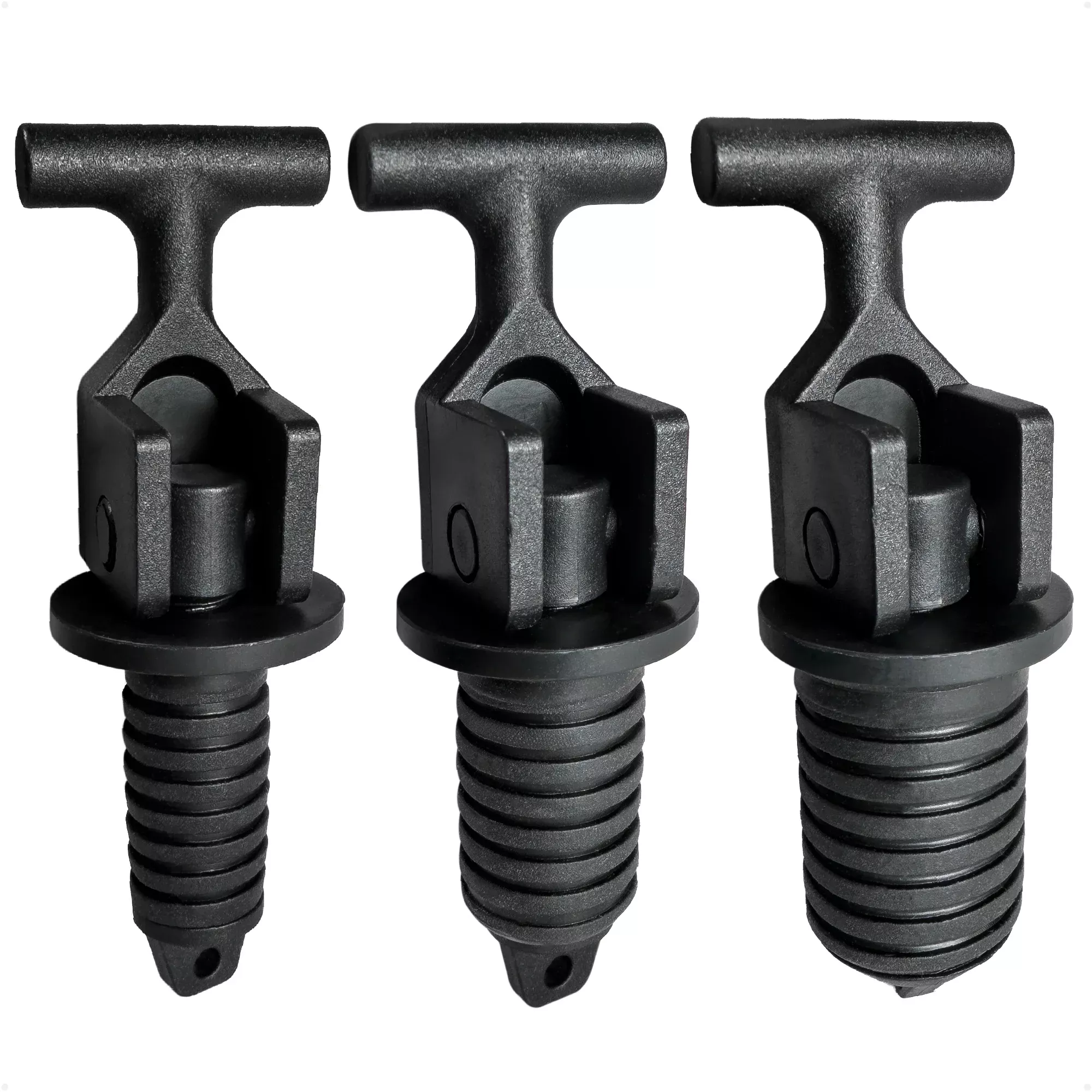 Floating Livewell Drain Plugs, 1/2", 5/8" & 3/4" Plugs, ABS Black Plastic