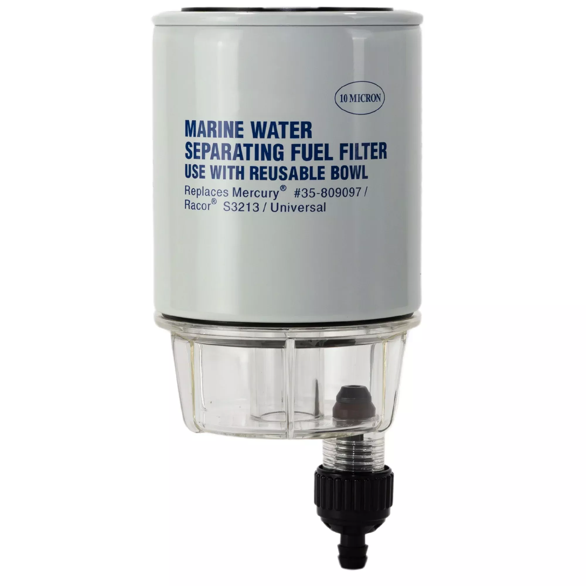 Fuel Water Separator Filter with See-Thru Bowl, Thread Dia. 11/16"