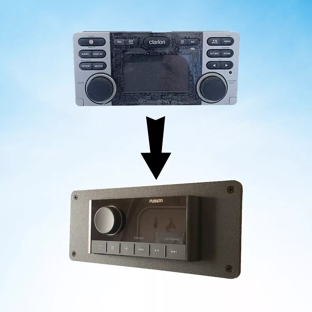 Fusion Marine Stereo Adapter Plate -Replaces Clarion CMD/XMD Cutouts for Fusion MS-RA670/RA210 Models