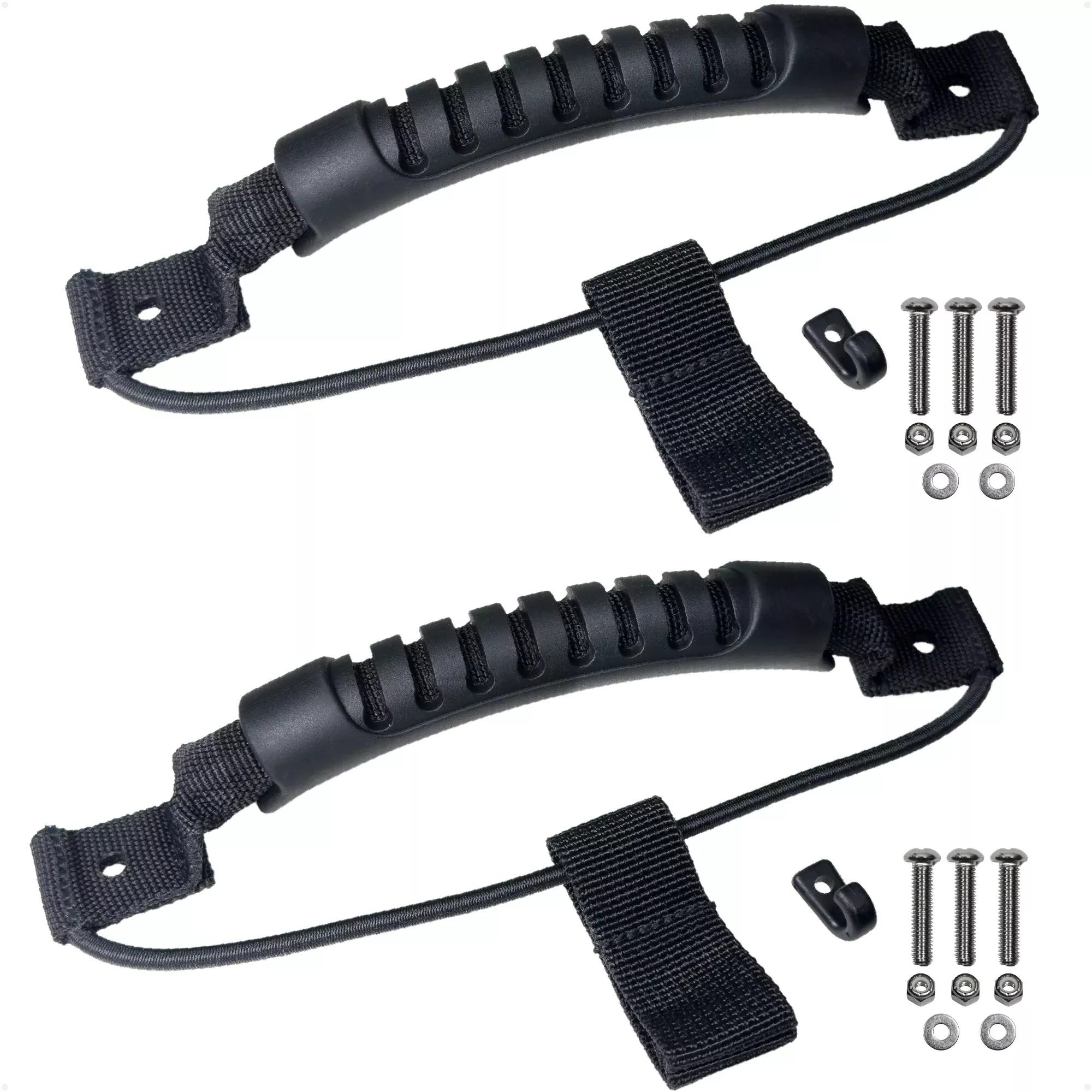 Kayak Side-Mount Handles with Bungee Paddle / Hook Holder, Black, 2-Pack