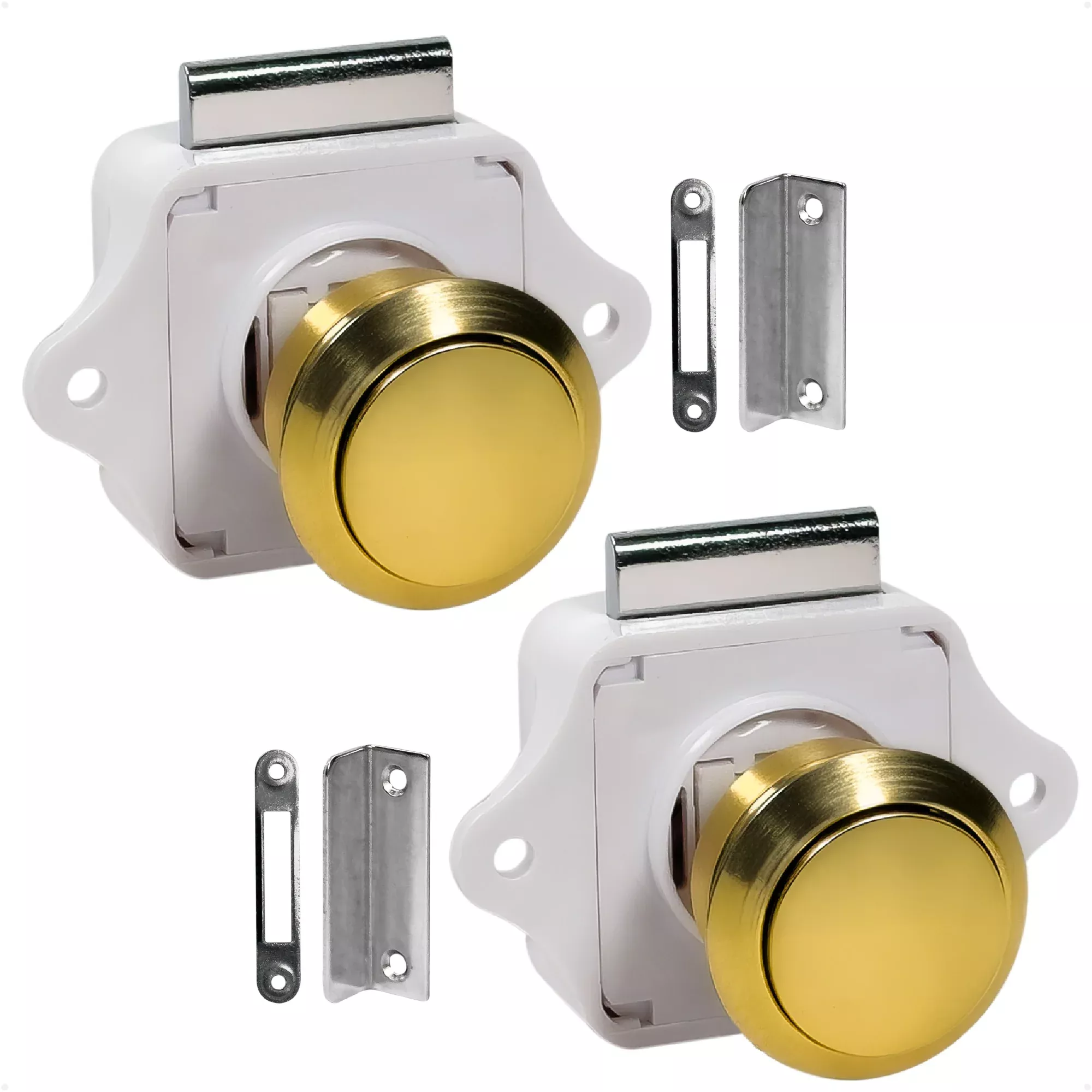 Keyless Push Button Latch, Polished Brass, 2-Pack