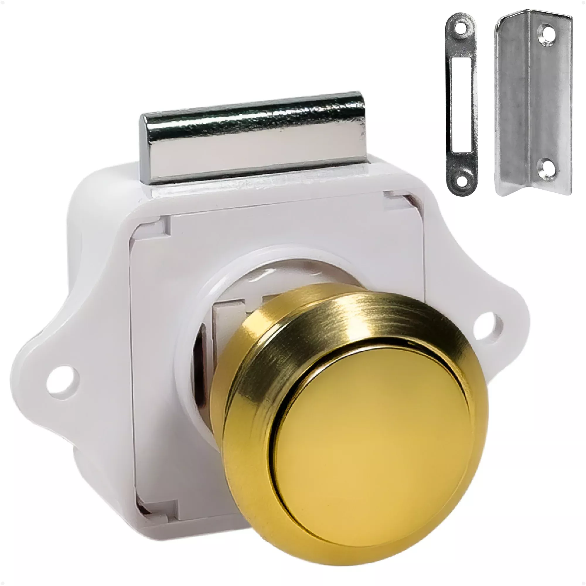 Keyless Push Button Latch, Polished Brass