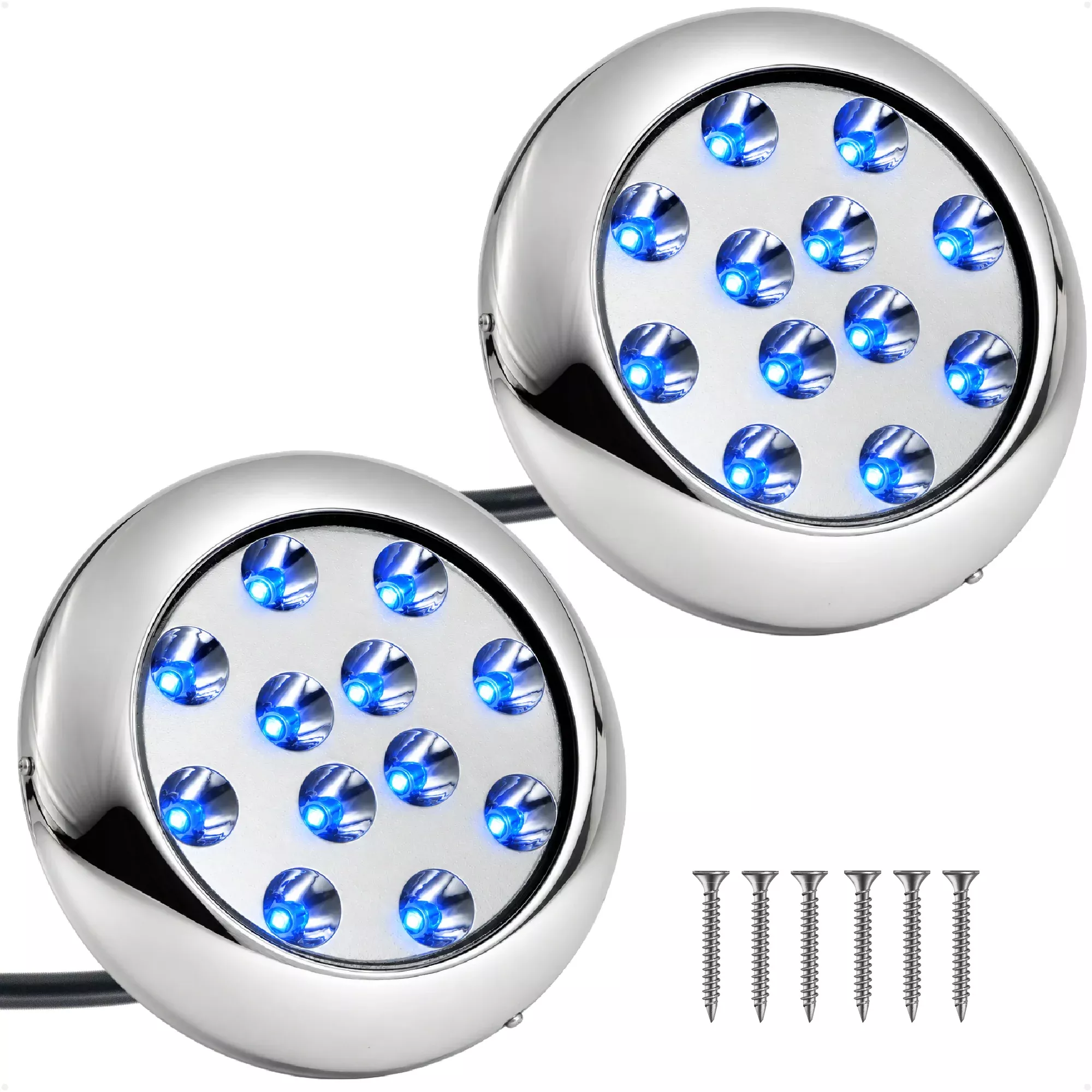 LED Underwater Light, Blue, AISI316 Stainless Stee, 10-30V, 2-Pack