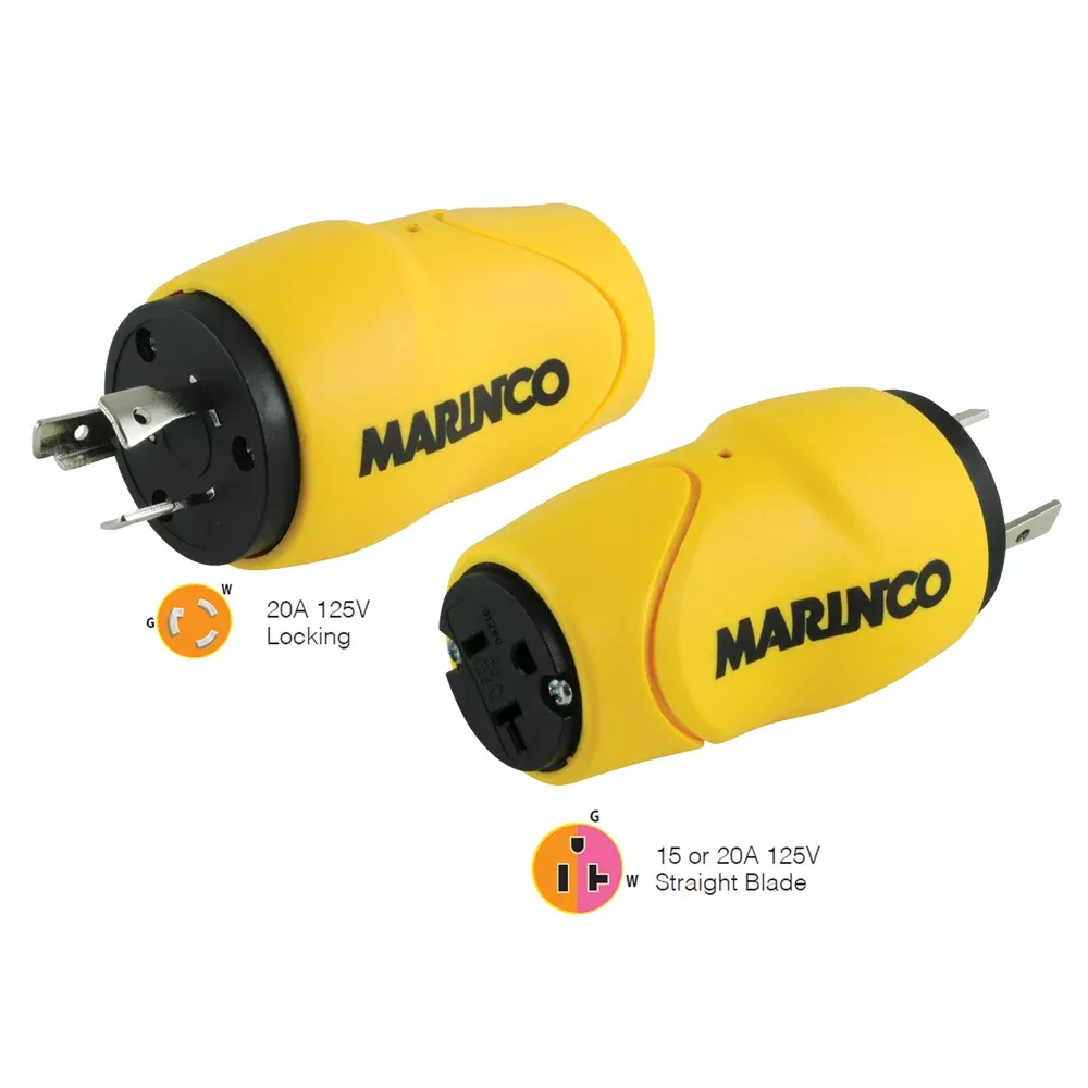 Marinco Straight Adapter 20Amp Locking Male Plug to 15Amp Straight Female Adapter [S20-15]
