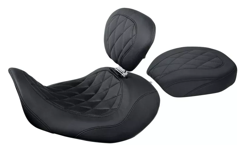 Mustang 06-17 Harley Dyna Wide Tripper Forward Pass Seat Diamond Stitch - Black