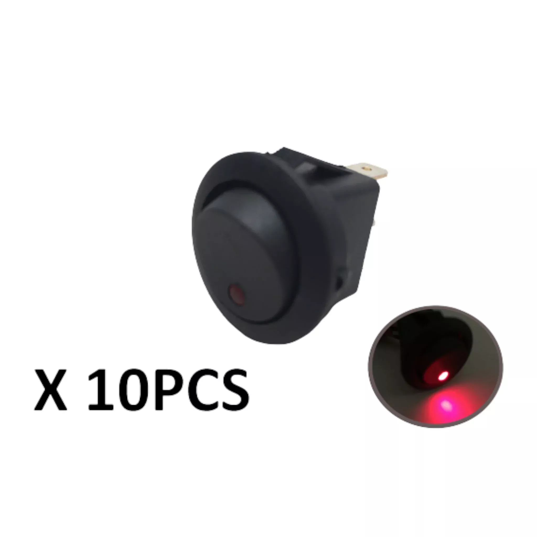 Pactrade Marine 10pcs Automotive Car Round Red Dot LED Rocker Switch SPST On/Off