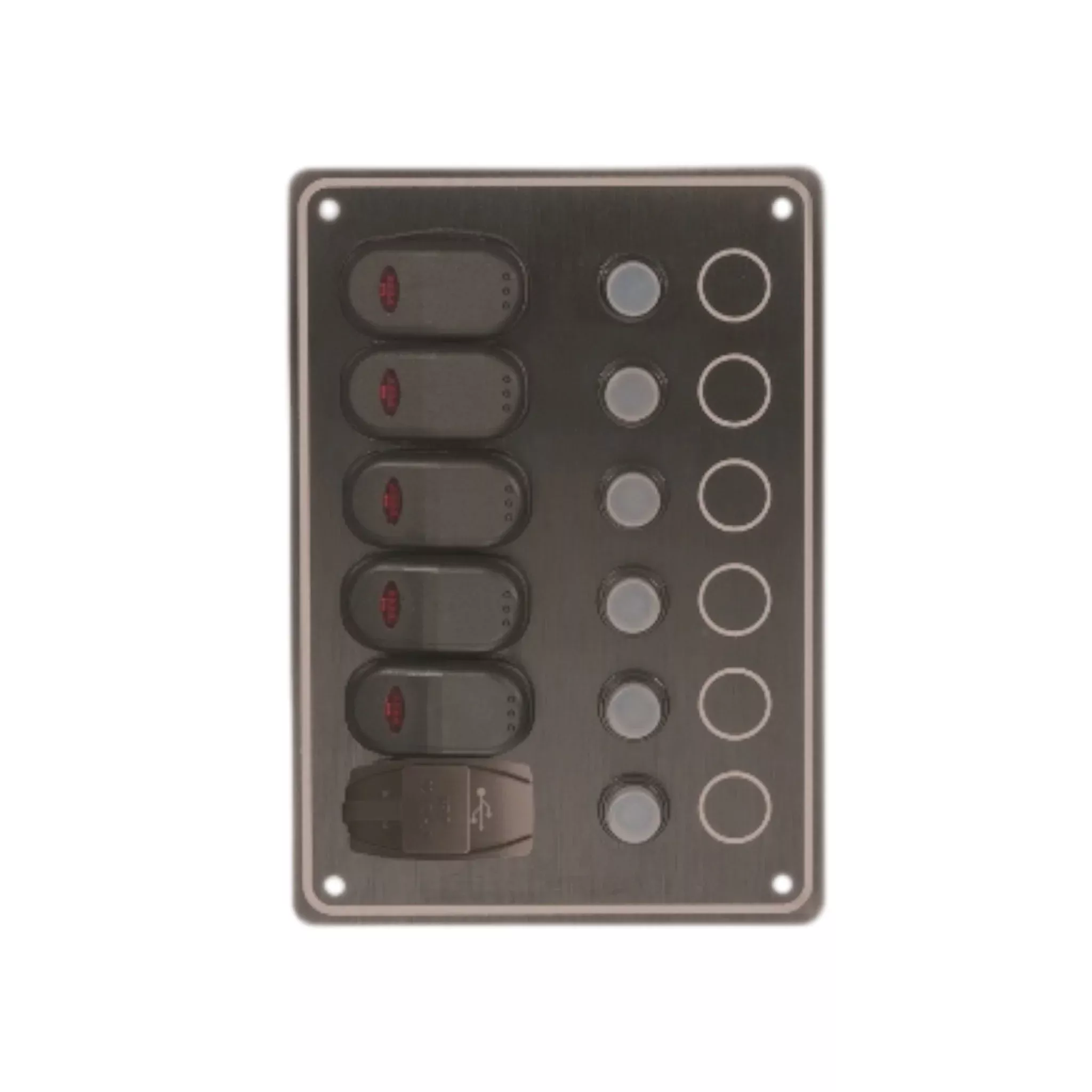 Pactrade Marine 6 Gang Waterproof Black Switch Panel With USB Charger 5x7.5"