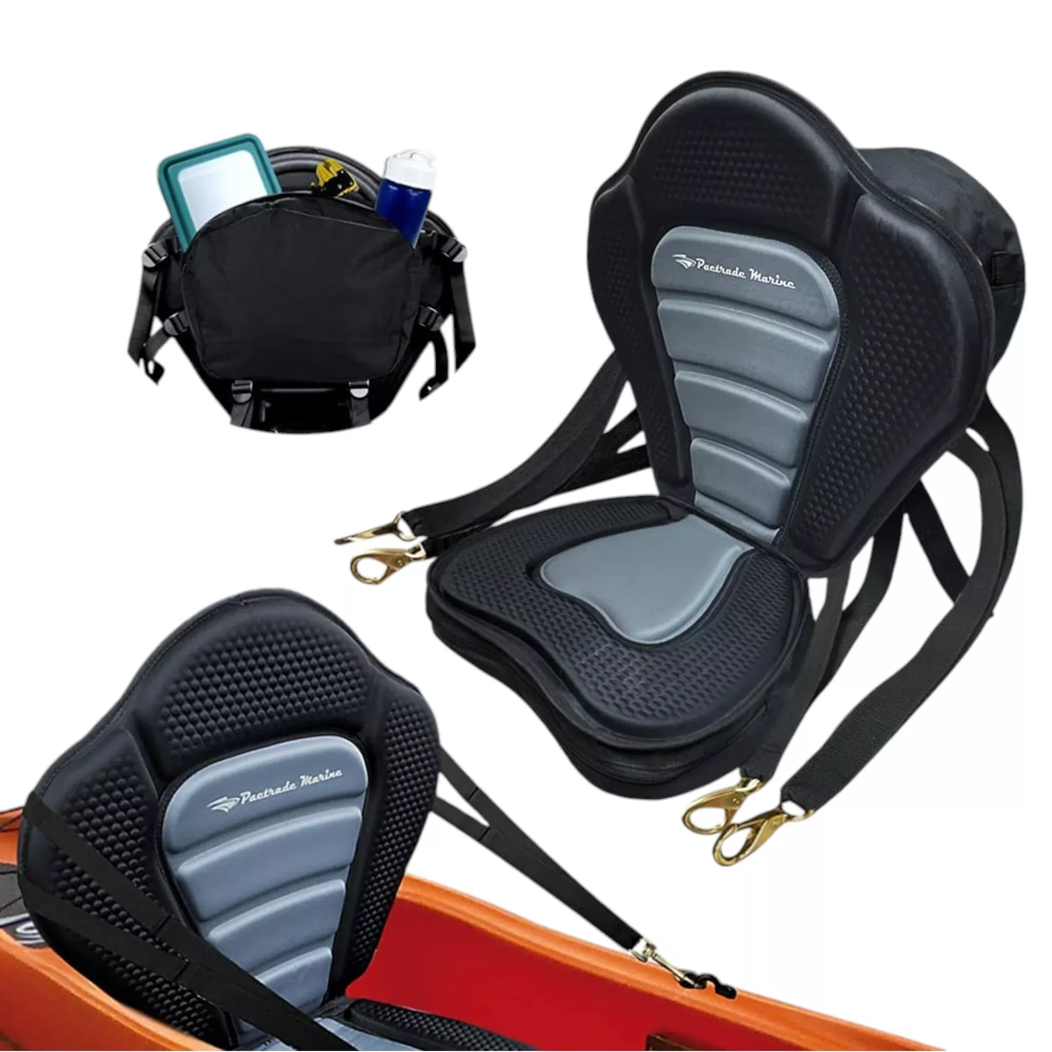 Pactrade Marine Adjustable Padded Deluxe Kayak Seat Detachable Back Backpack/Bag Canoe Backrest