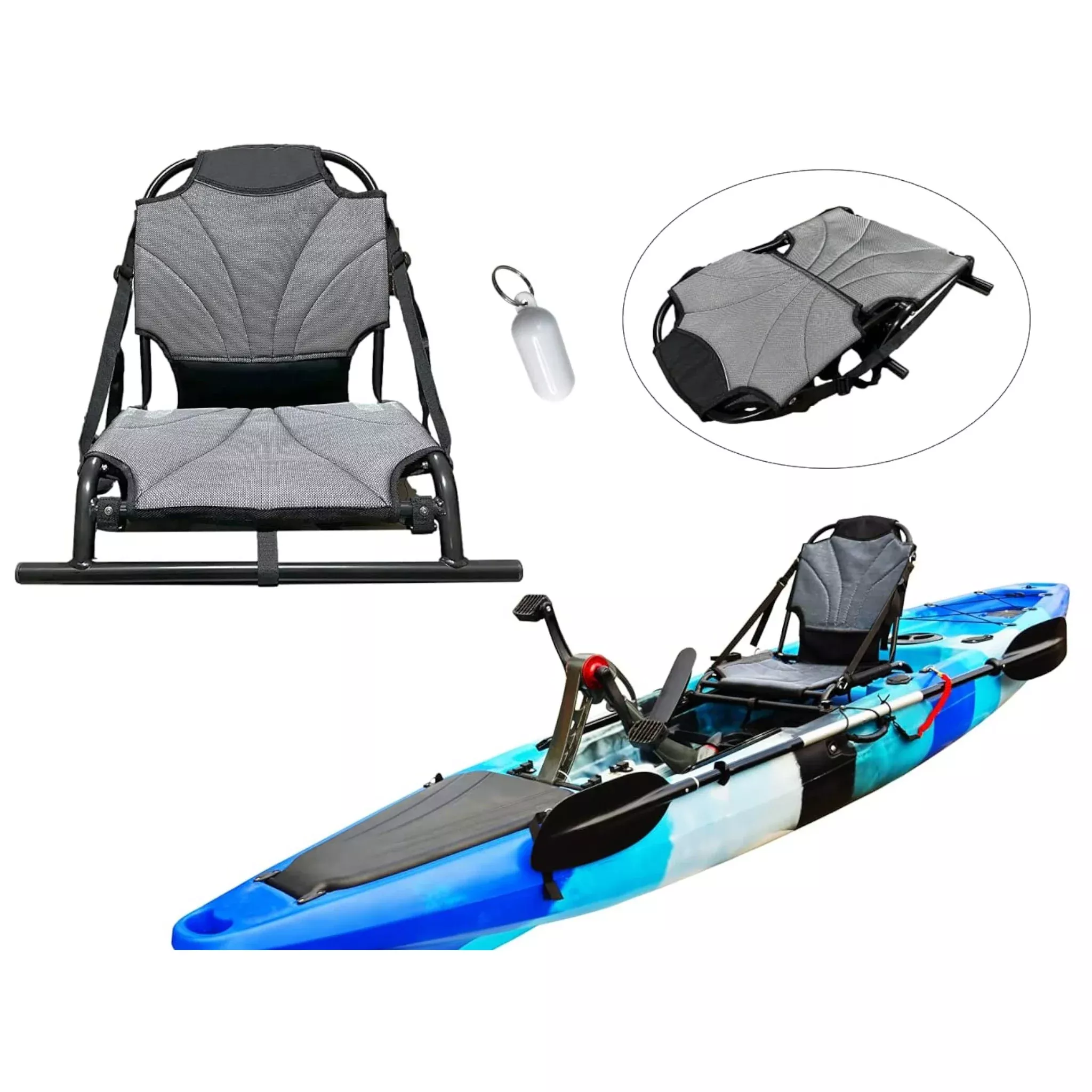 Pactrade Marine Adjustable Straps Black Gray Textilene Mesh Fabric Upright Deluxe Lightweight Kayak Seat Foldable Canoe Cushion Aluminum Frame Sit On Top Fishing Canoeing Boating Kayaking Rafting