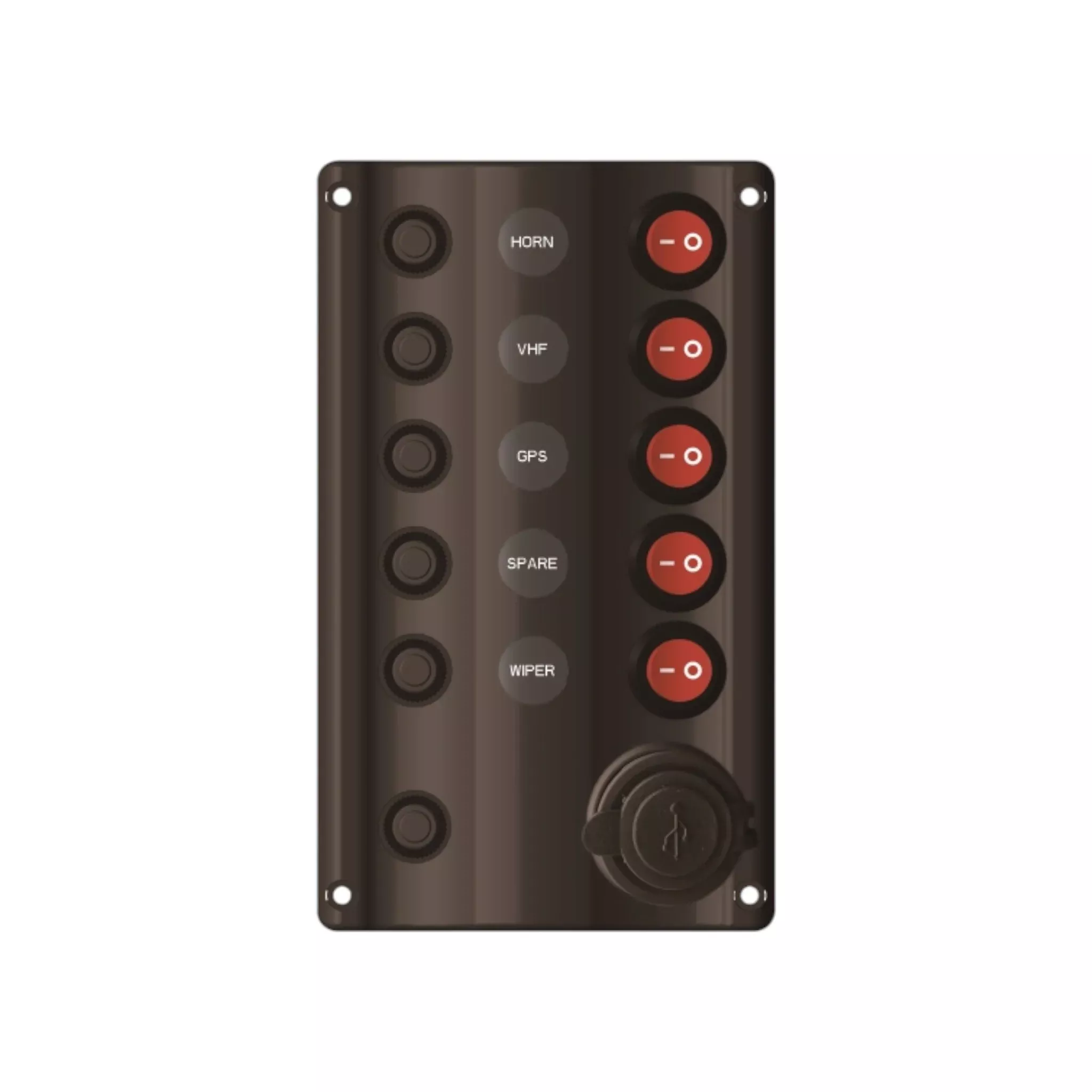 Pactrade Marine Black Switch Panel With USB Charger LED Indicator 7 X 3 3/4"