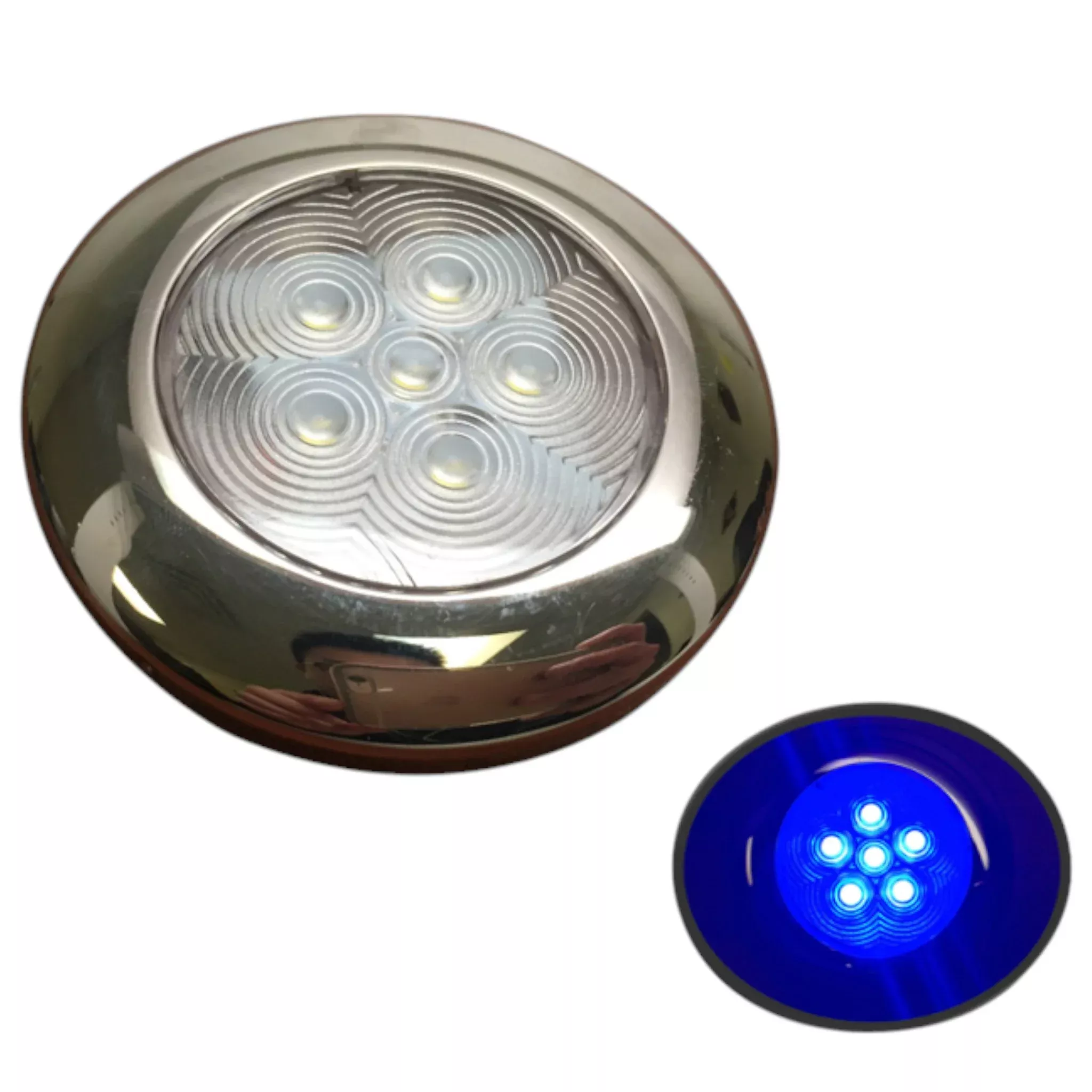 Pactrade Marine Boat Blue LED Ceiling Light SS304 Housing Surface Mount 12V 17LM 6 LEDs