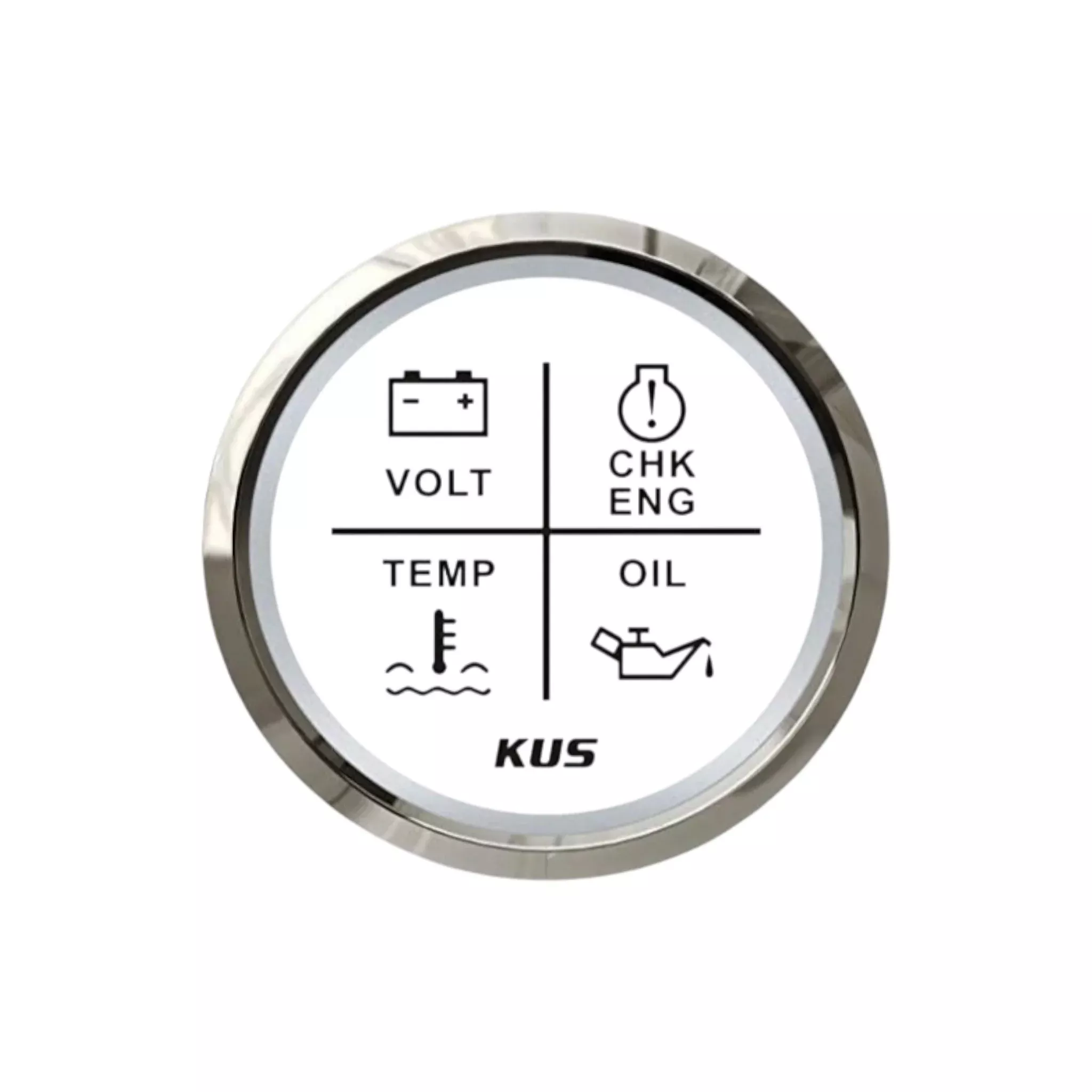 Pactrade Marine Boat Kus 4 LED Alarm Gauge Volt Meter Oil Temp Gauge CHK ENG Indicator Gauge for Boat Outboard 2'' SS 316 Bezel 12V/24V IP67