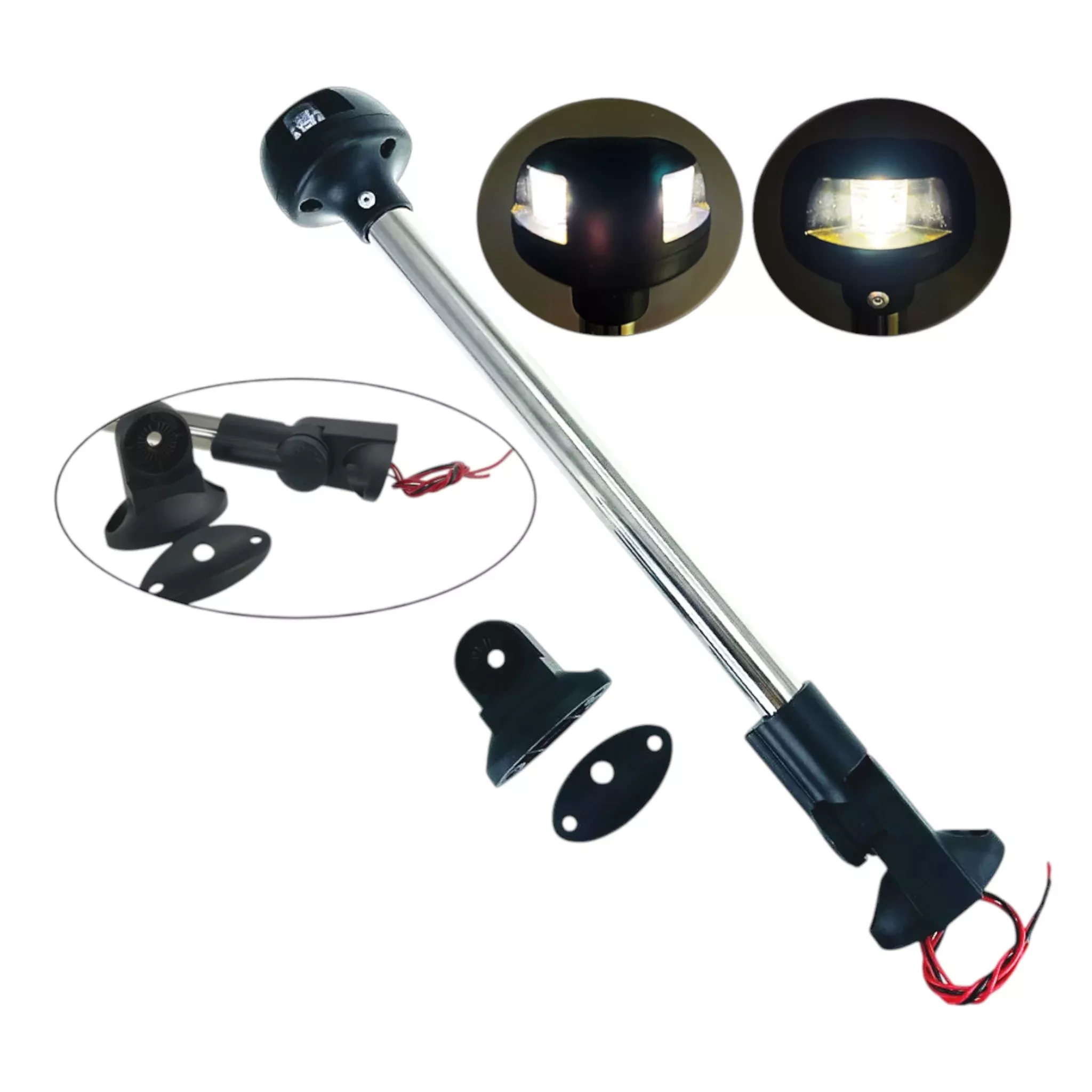 Pactrade Marine Boat LED All Round Anchor Stem Masthead Combo Navigation Light Adjustable Base Black Housing Nature White LED 2NM Surface Mount 10-30VDC IP66 CE RoHS Certified 14-1/4" Height