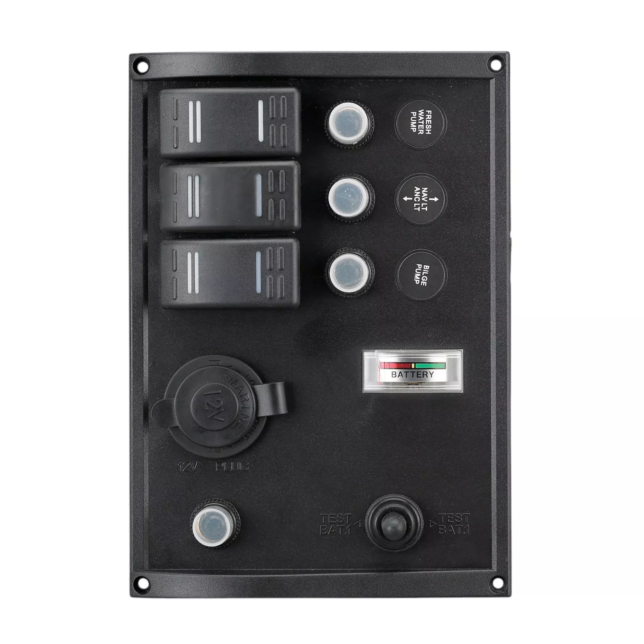Pactrade Marine Boat Switch Panel 3 Gang with Plastic Socket & Voltmeter LED Indicators