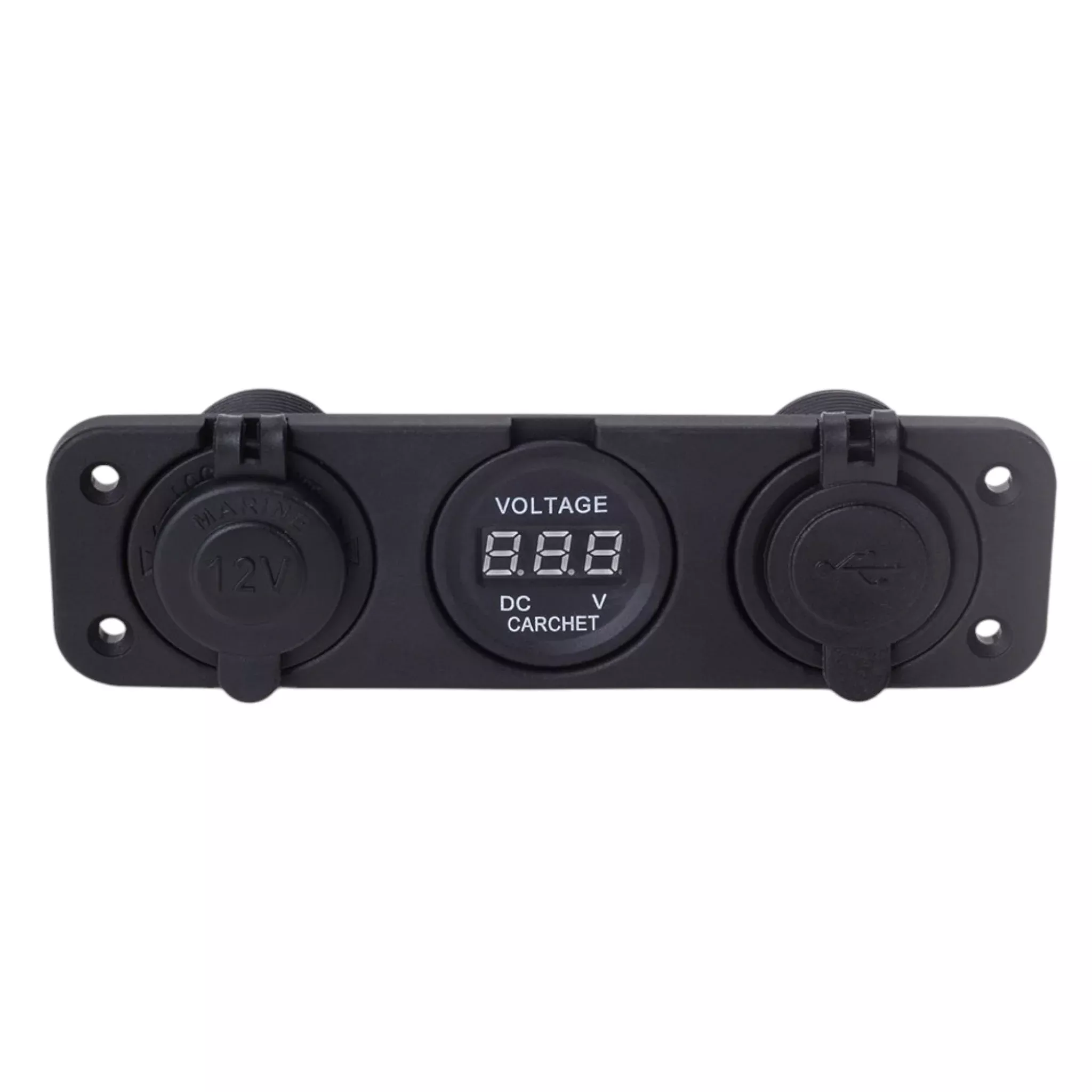 Pactrade Marine Car Digital Voltmeter Dual USB 2 Port Power Socket Three Hole Panel, Black