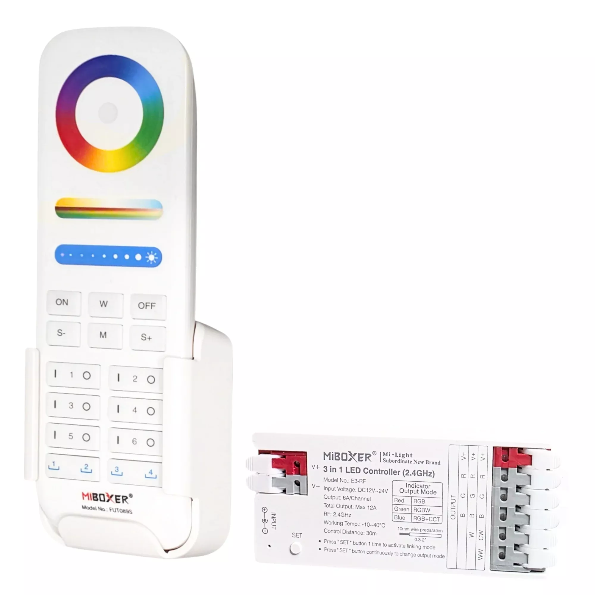 Pactrade Marine RGB+CCT LED Remote & LED Light Controller Kit - 6-Zone 2.4G RF Wireless System with 16M Colors, Up to 30 Fixtures, 98 FT Range - Complete Mi-Light Hub for Boats & RVs (FUT089S + E3-RF)