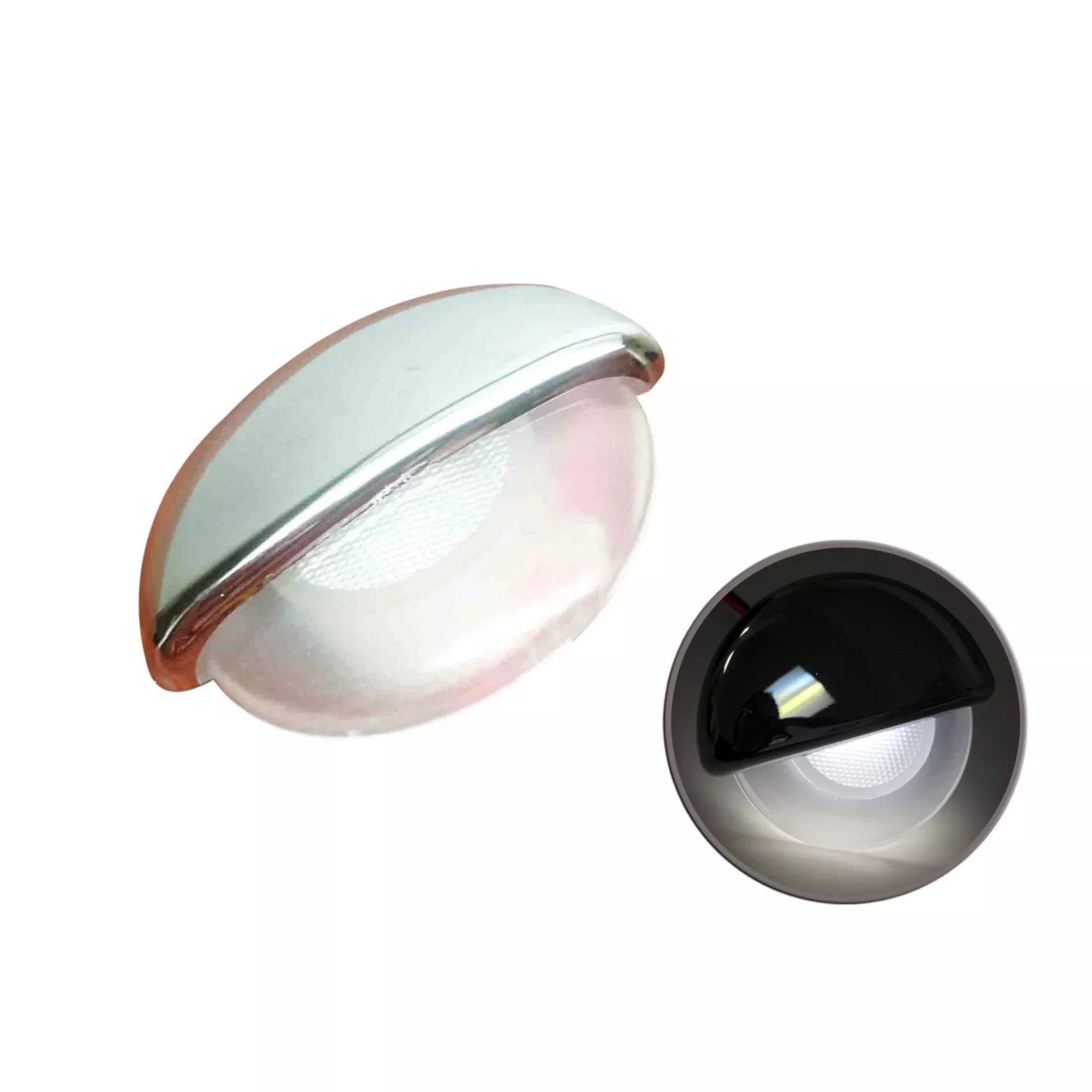 Pactrade Marine RV White LED Mount Half Round Courtesy Light Recessed Mount Chrome Plated