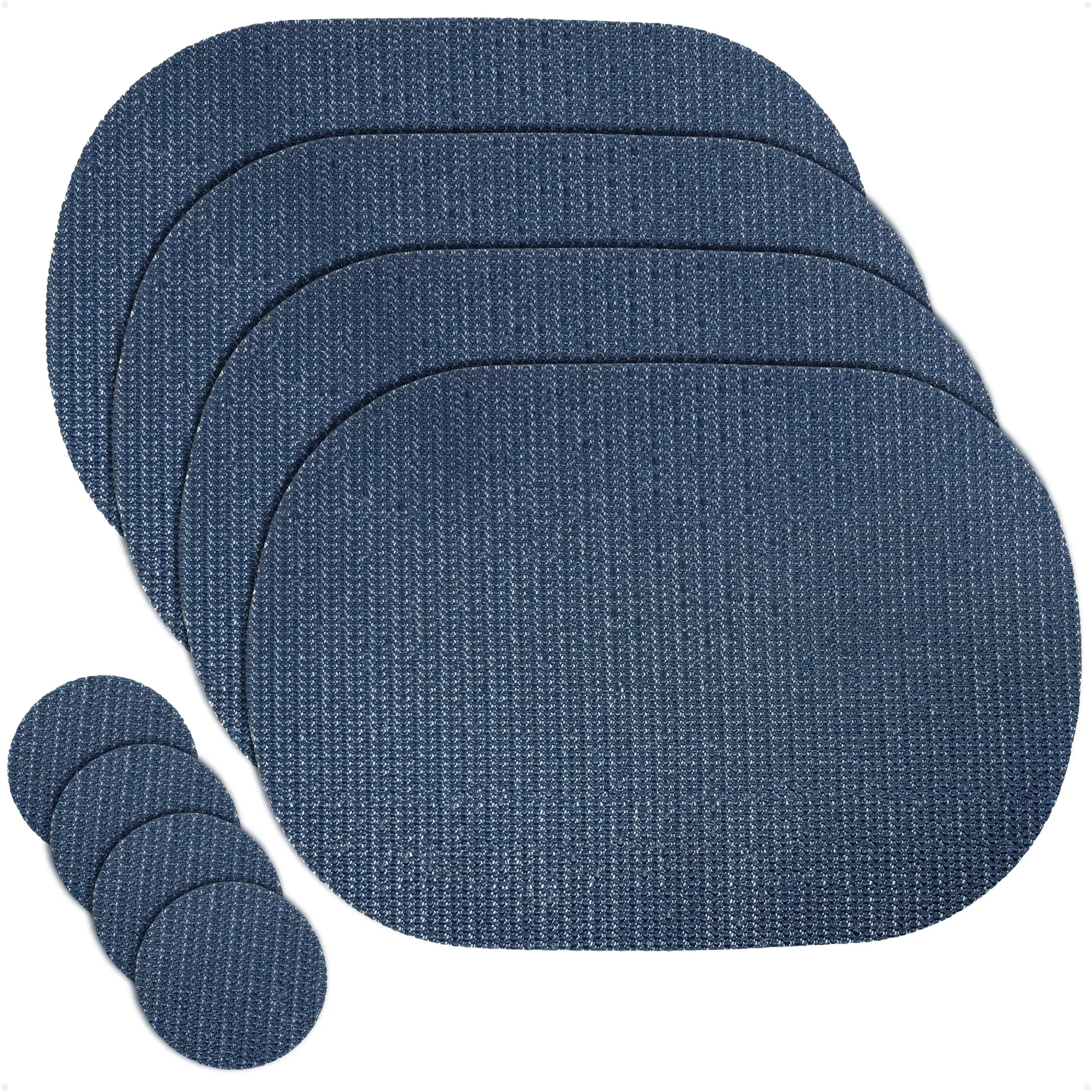 Placemats with Coasters Set, Blue, Non-Slip, Waterproof, 4-Pack