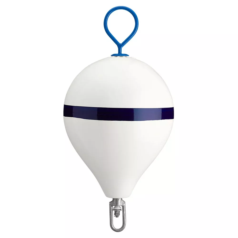 Polyform 17" CM Mooring Buoy w/Galvanized Iron - White Blue Stripe [CM-3 WHITE W/STRIP]