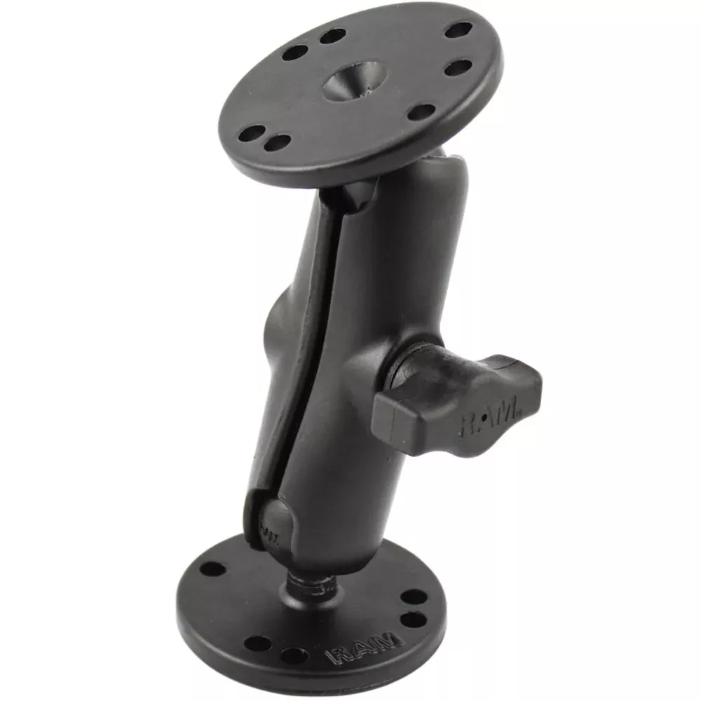 RAM Mount 1″ Ball Double Socket Arm w/2 2.5″ Round Bases – AMPS Hole Pattern [RAM-B-101U]