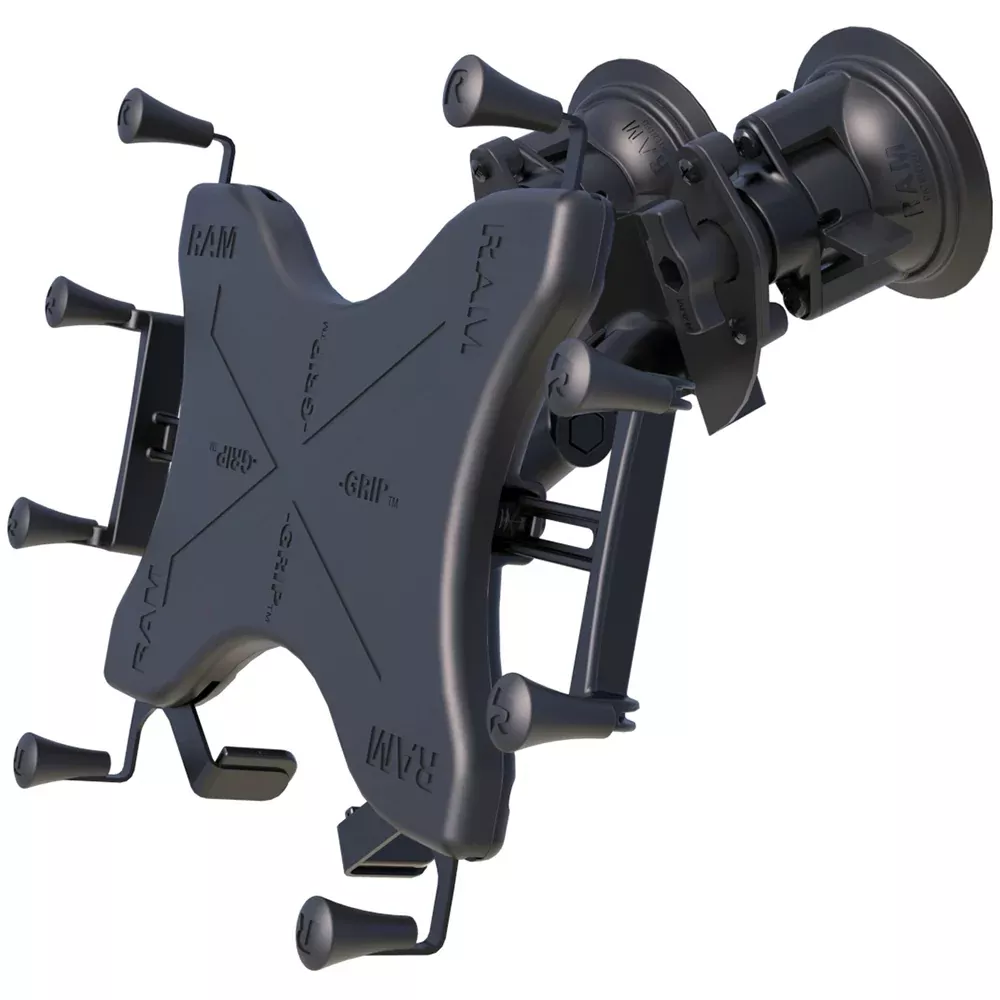 RAM Mount Dual Articulating Suction Cup w/Medium Length Double Socket ArmUniversal X-Grip Cradle f/12" Large Tablets [RAM-B-189-PIV1-UN11U]