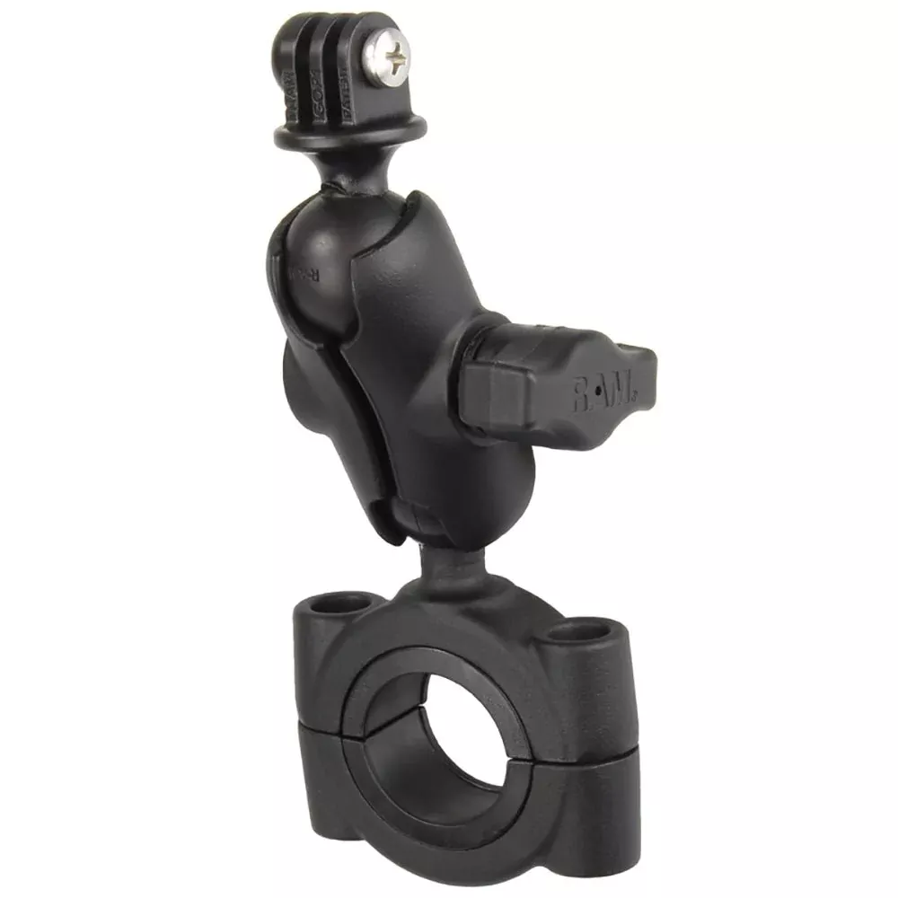 RAM Mount RAM Torque 1 1/8″ – 1 1/2″ Diameter Handlebar/Rail Base with B Size 1″ Ball, Short Arm and GoPro/Action Camera Mount [RAM-B-408-112-15-A-GOP1U]