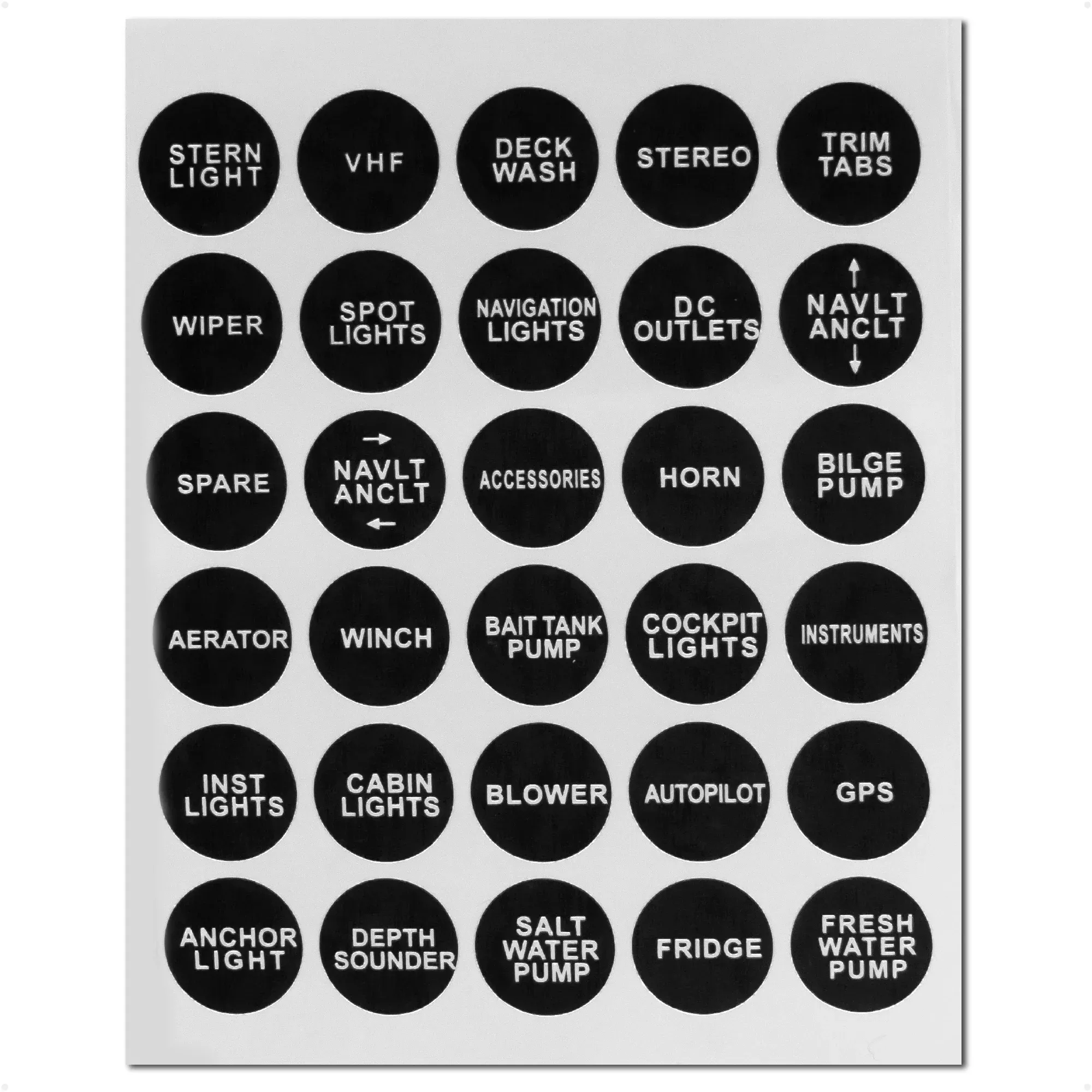 Round Switch Panel Labels, 30 Pieces Per Sheet