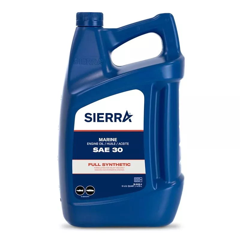 Sierra Marine 18-9410-4 Full Synthetic SAE 30 4-Stroke Marine Engine Oil – FC-W Certified (5 Quart Jug)
