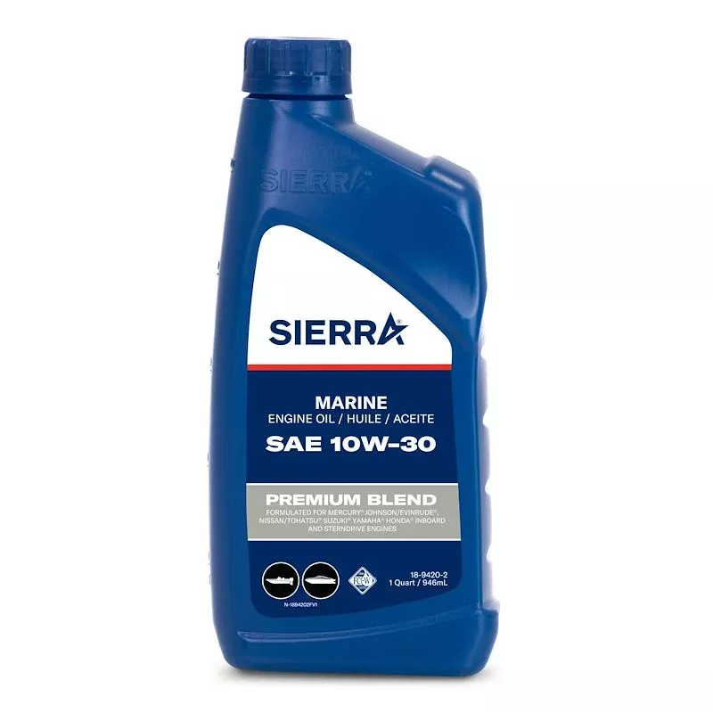 Sierra Marine 18-9420-2 Premium Blend 4-Stroke Marine Engine Oil – 10W-30 FC-W Certified (1 Quart)