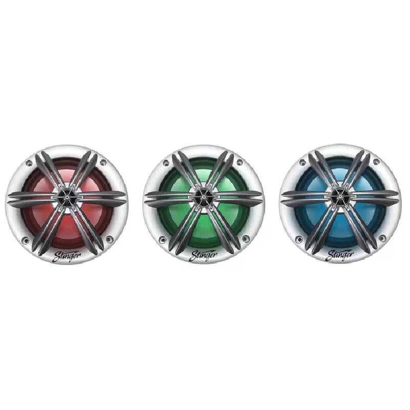 Stinger SEA65RGBS 6.5” Coaxial Marine Speakers with Built-in Multi-color RGB Lighting (Silver)