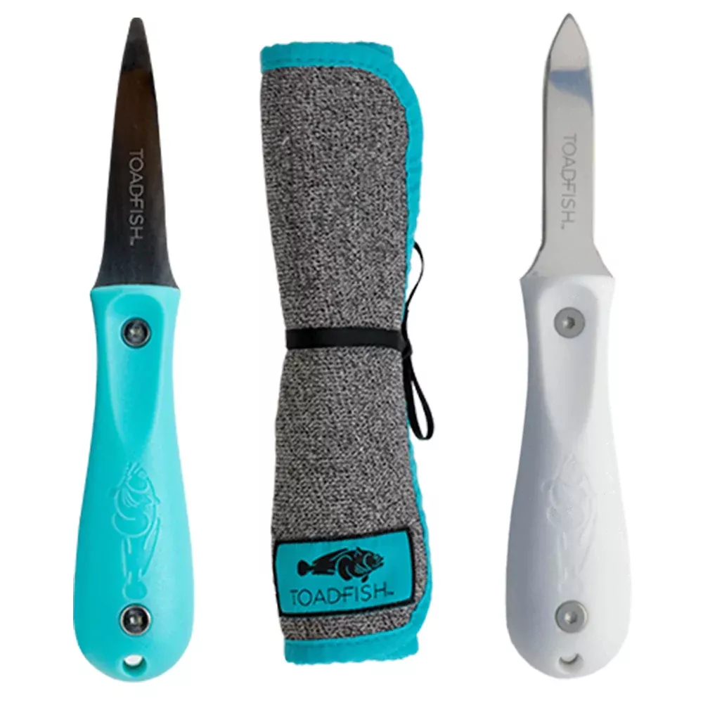 Toadfish Shuckers Bundle - Put Em Back Oyster Knife, Professional Oyster KnifeCut-Proof Shucking Cloth [1014]