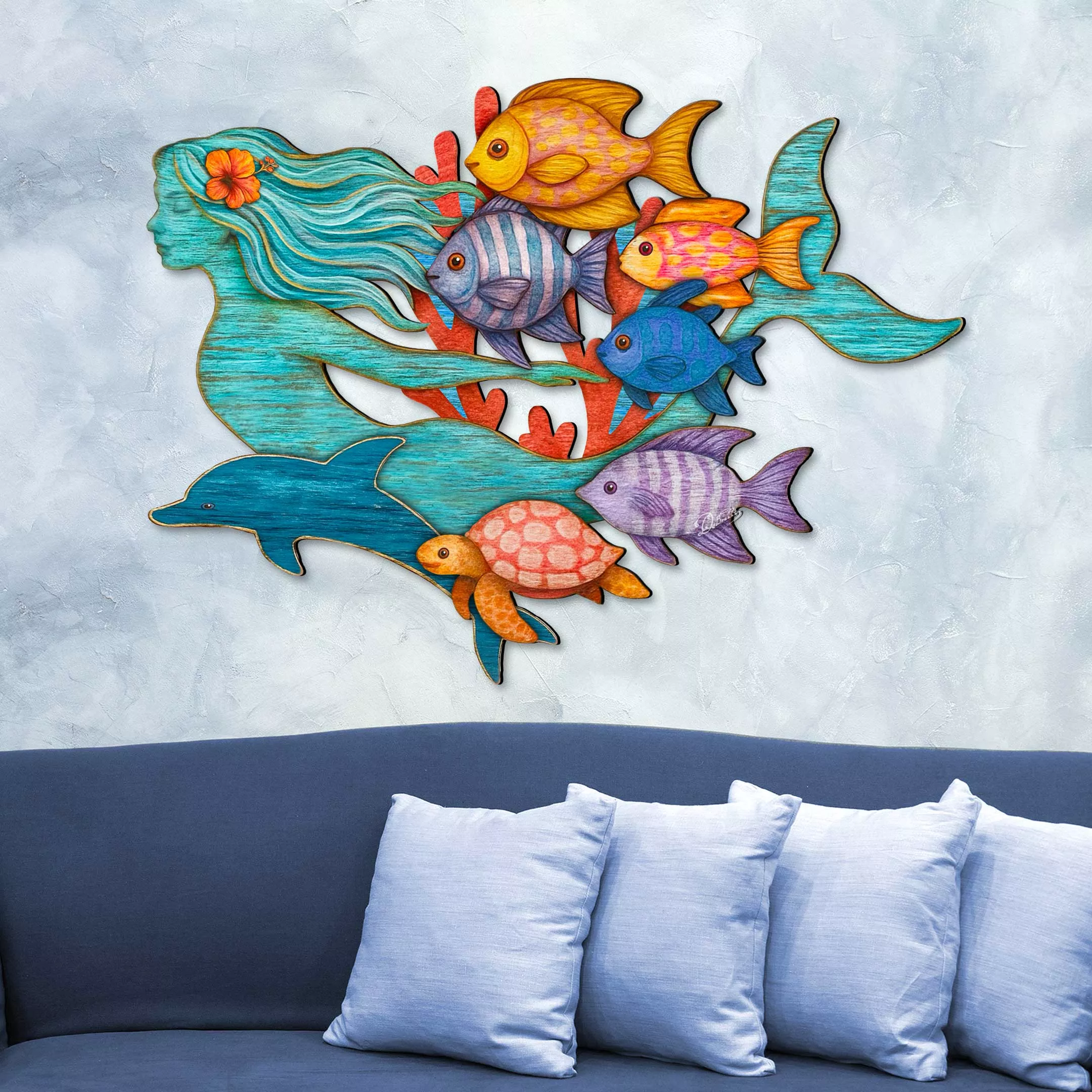 Tropical Mermaid Coastal Wall Art Decor by G. Debrekht - Coastal Sea-Life Decor - 81985144F